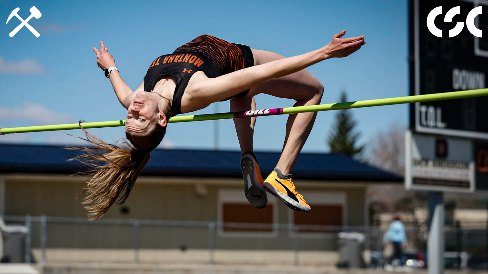 Abby Clark clears the bar in the high jump