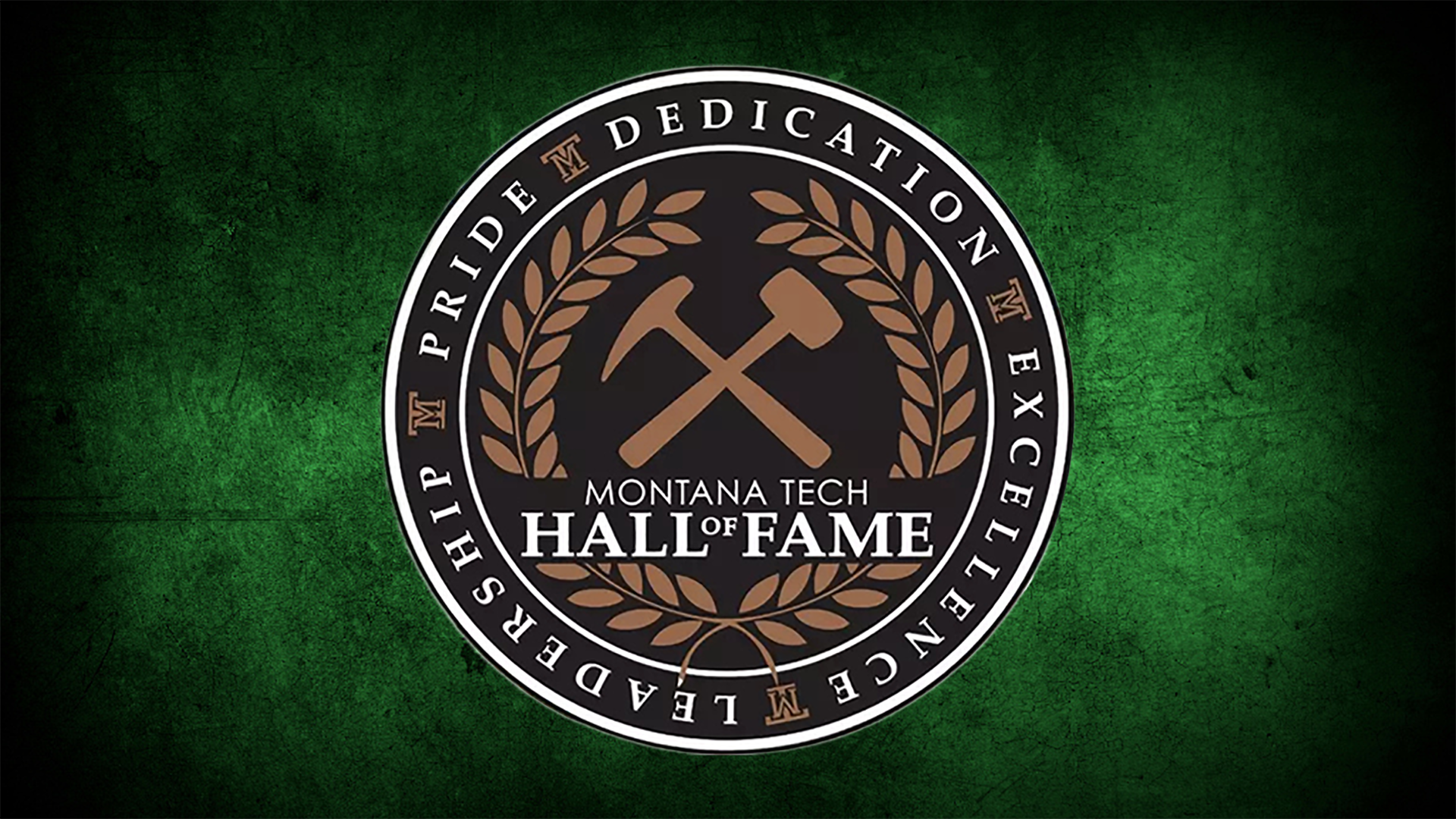 Montana Tech Hall of Fame logo on textured green background