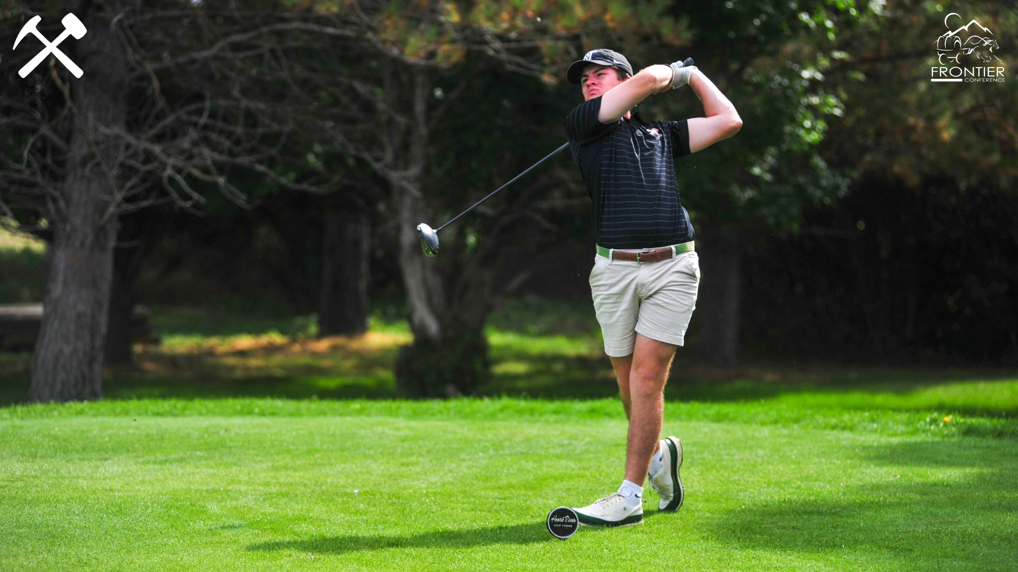 Joe McGreevey follows through on a tee shot during a Montana Tech golf tournament