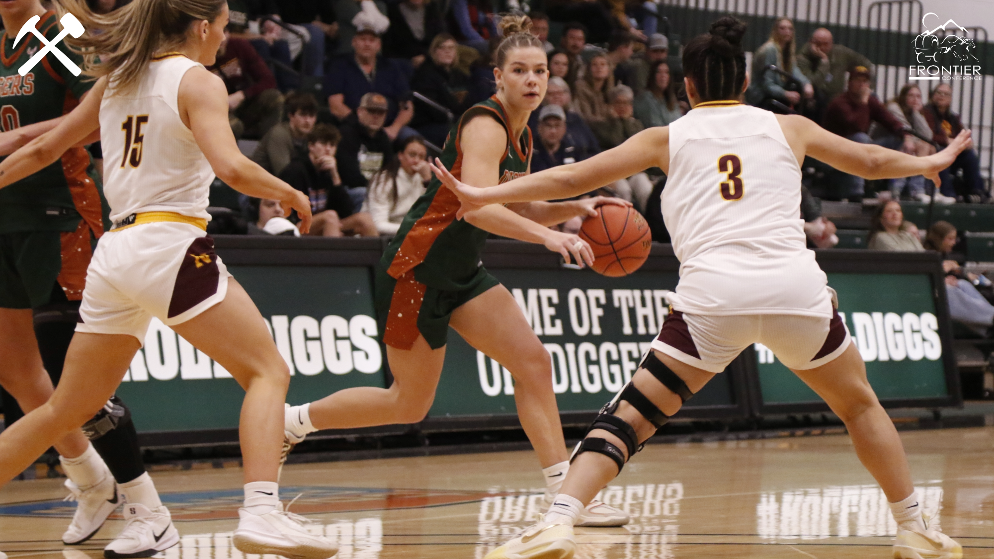 Liv Wangerin dribbles the basketball during a Montana Tech women's game