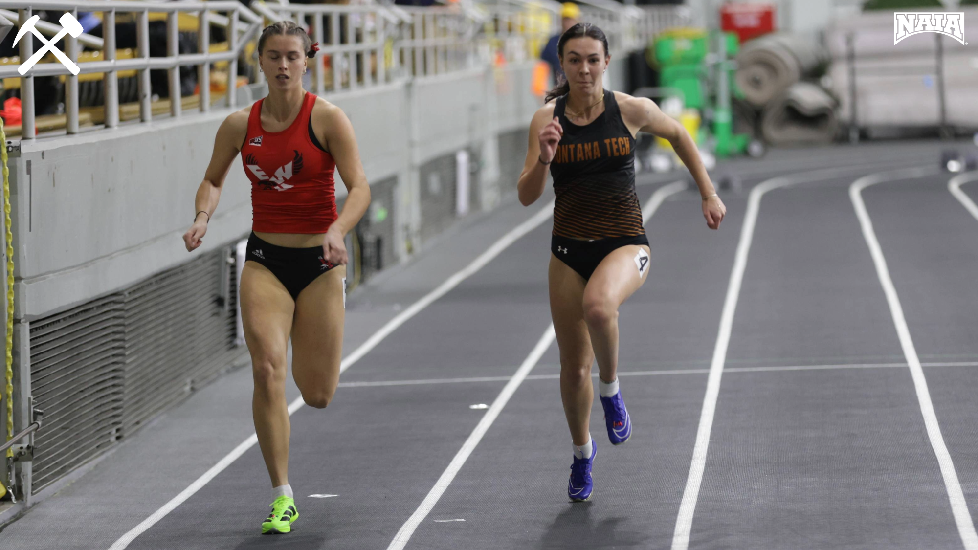 Jadyn Vermillion running in an indoor track & field race for Montana Tech