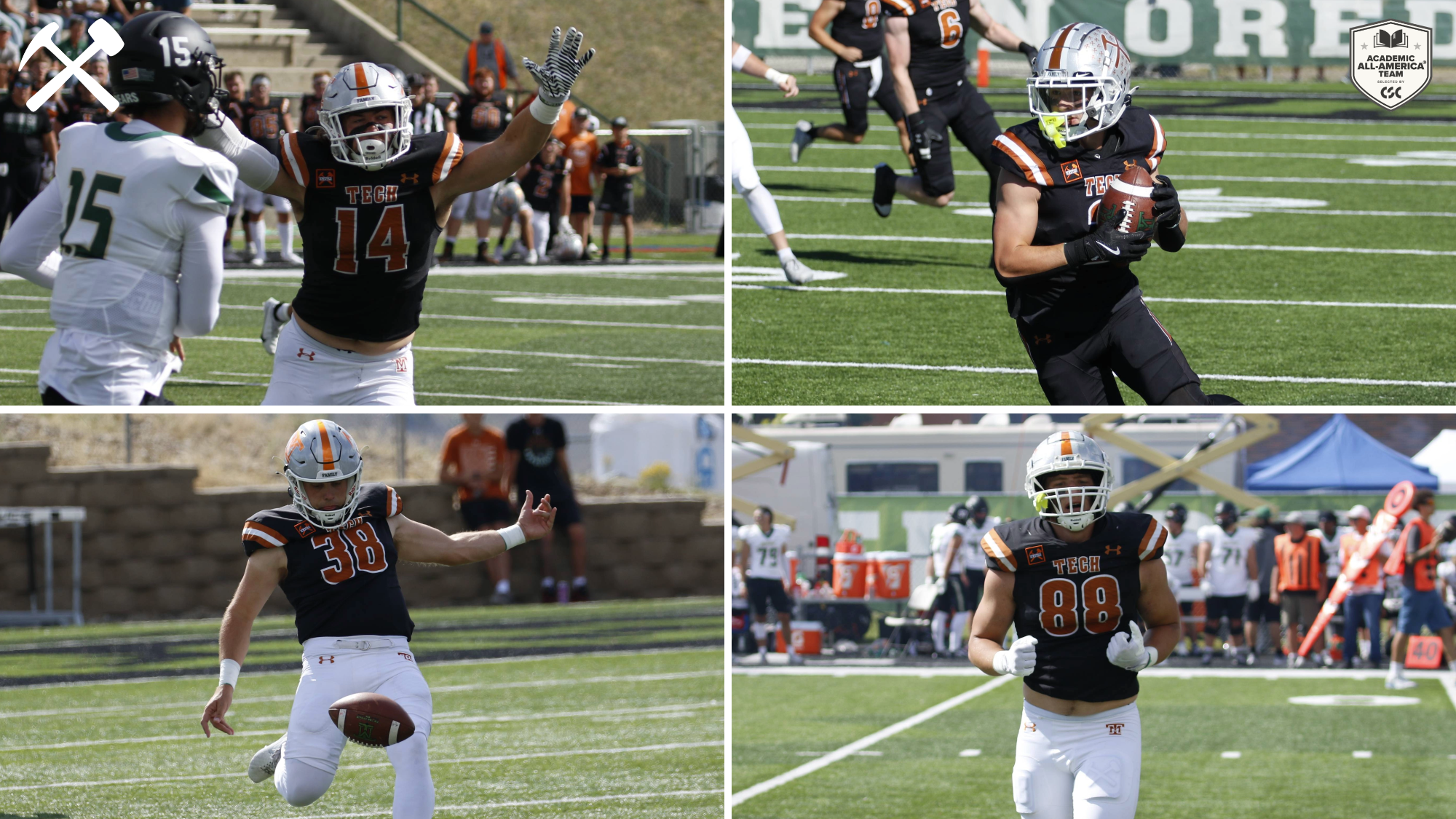 Action photos of the four Montana Tech football players named Academic All-America