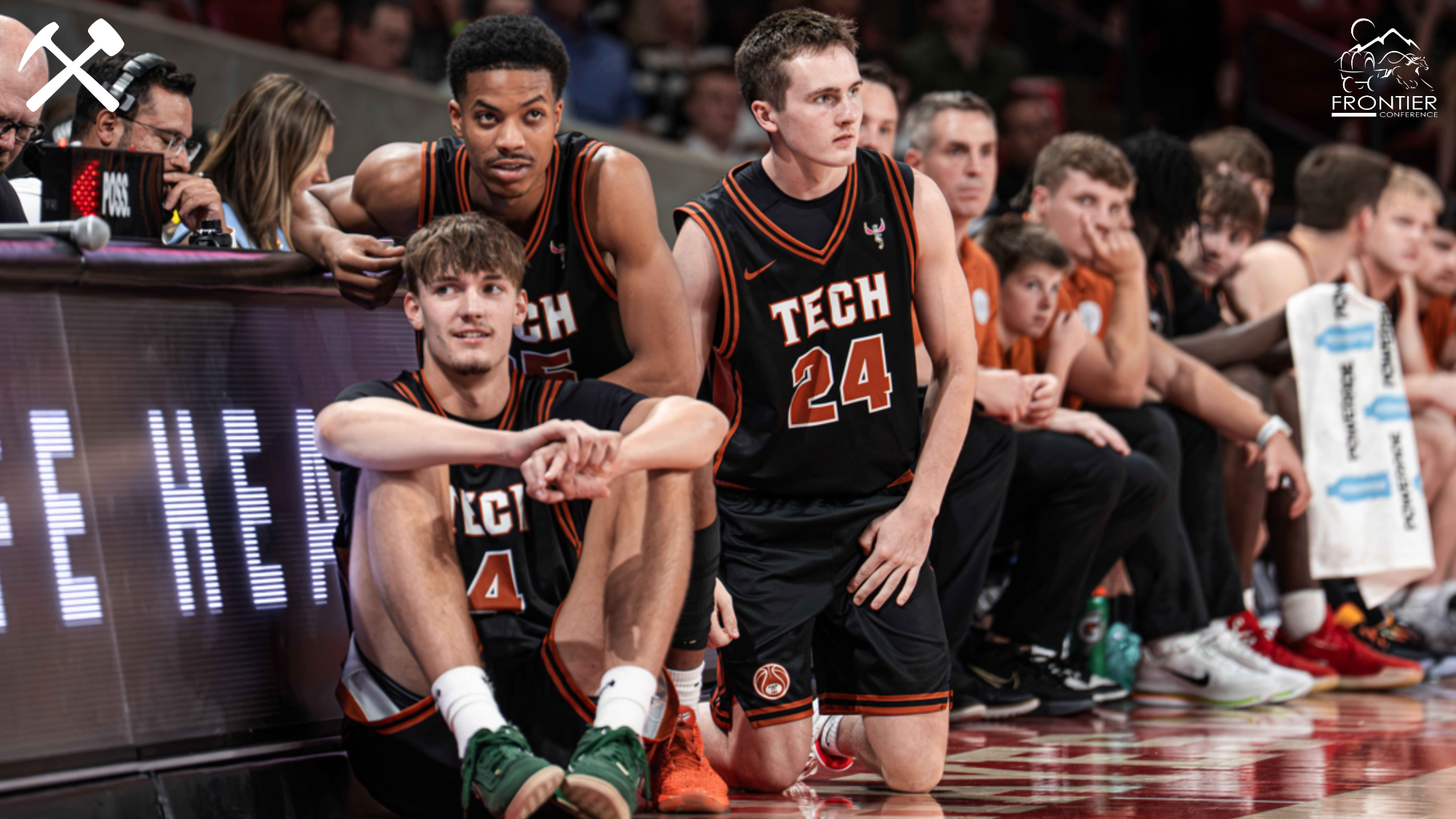 Montana Tech men's basketball players wait at the table to check in during an exhibition at Houston, October 15, 2026