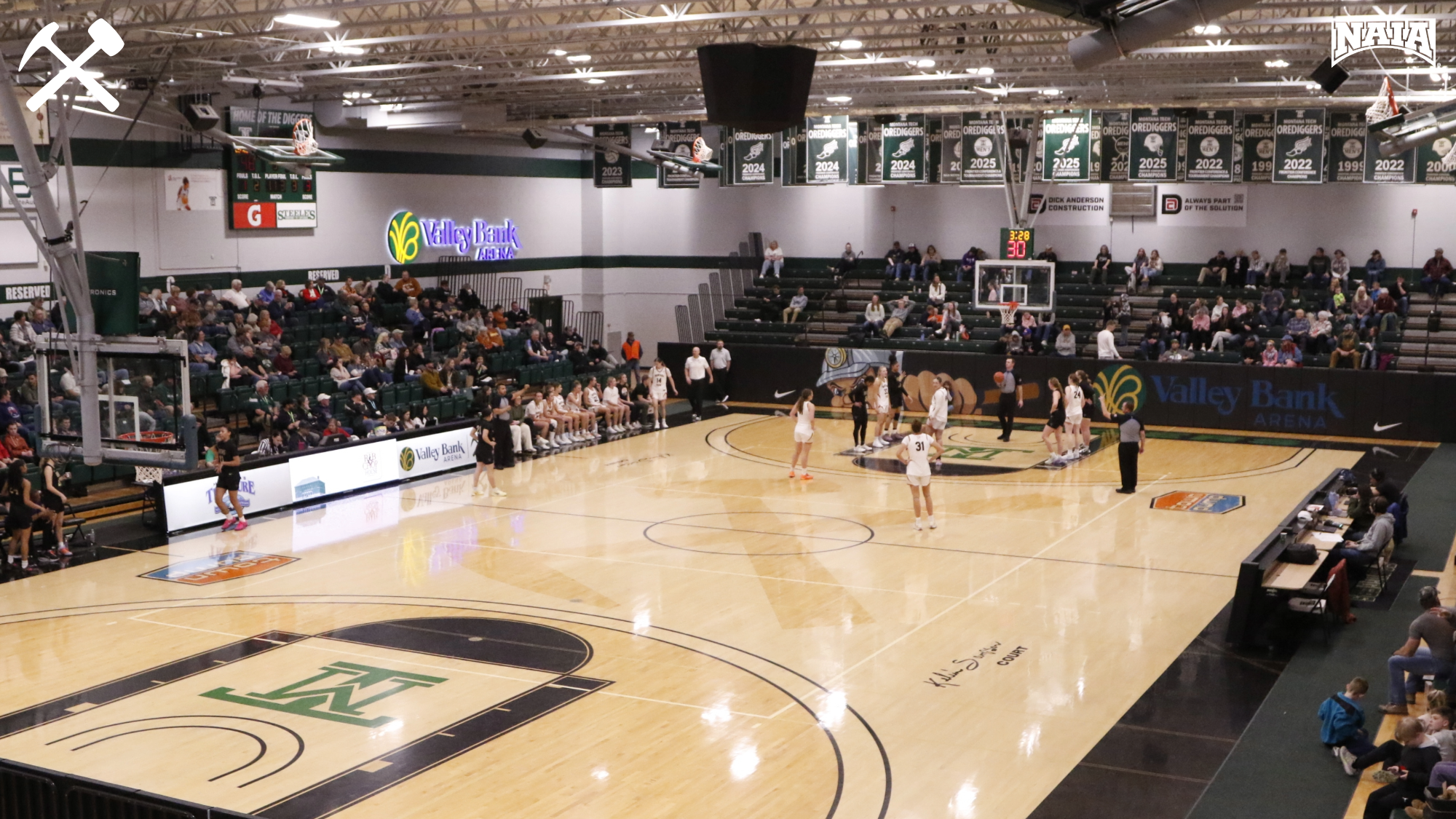 A wide shot of Valley Bank Arena and ongoing women's basketball game