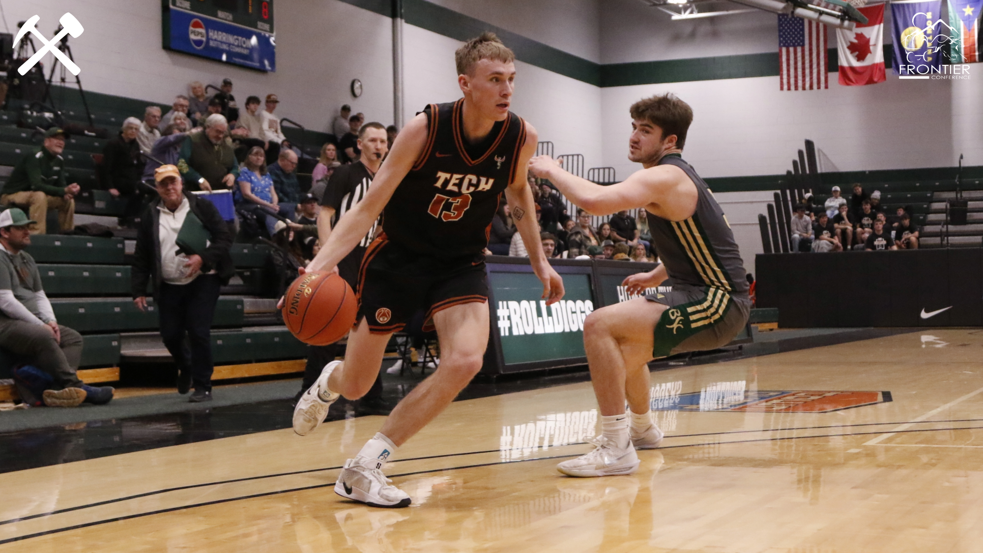 Eli Quinn playing in a Montana Tech men's basketball game