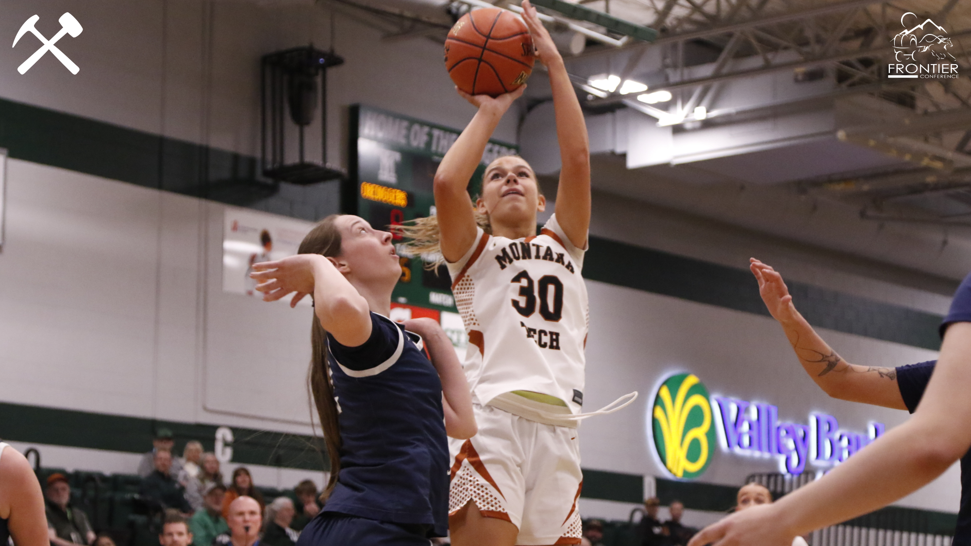 Liv Wangerin shoots a layup in a Montana Tech women's basketball home game