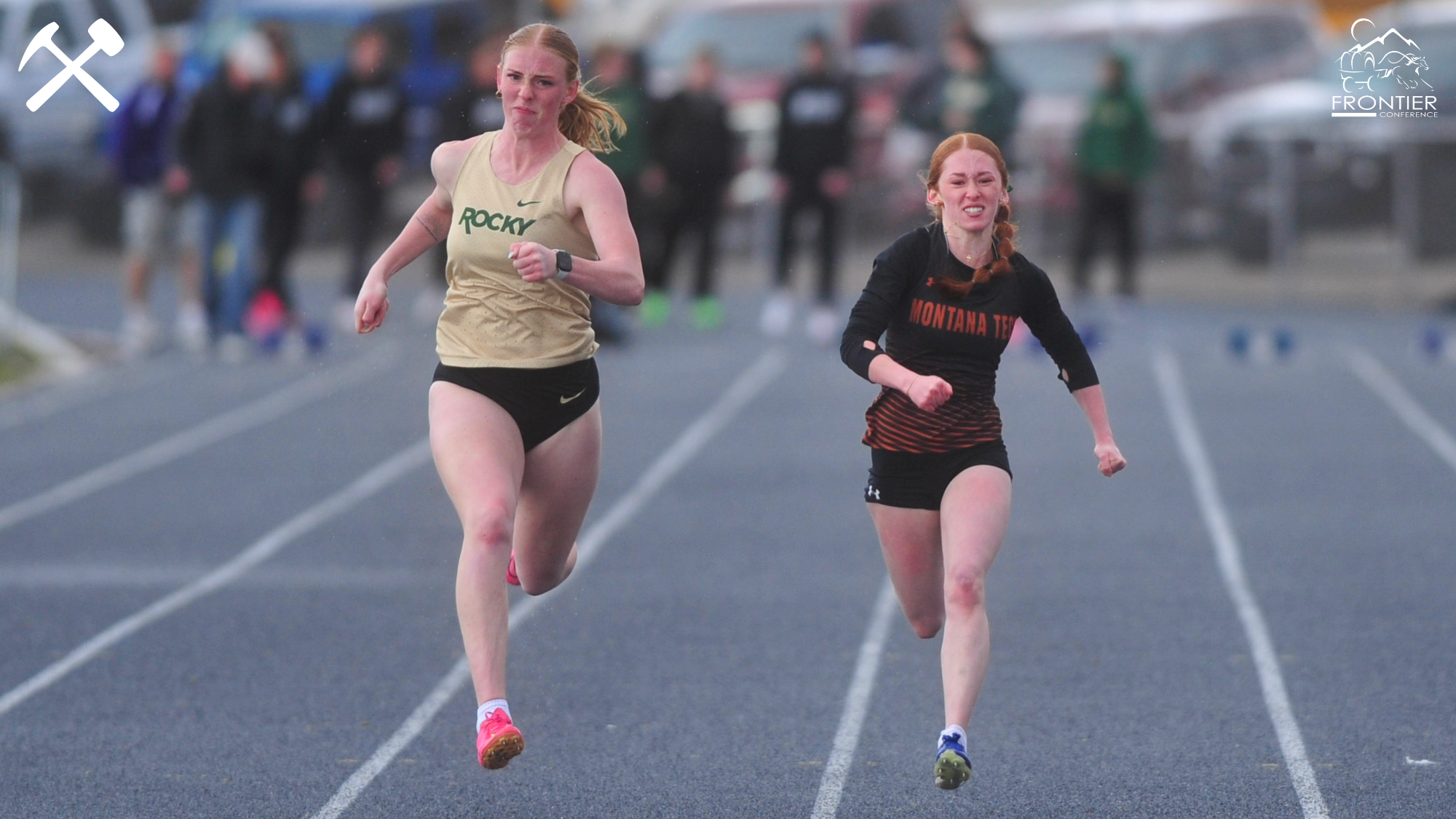 Alayna Hurd races a Rocky Mountain sprinter at a home track meet