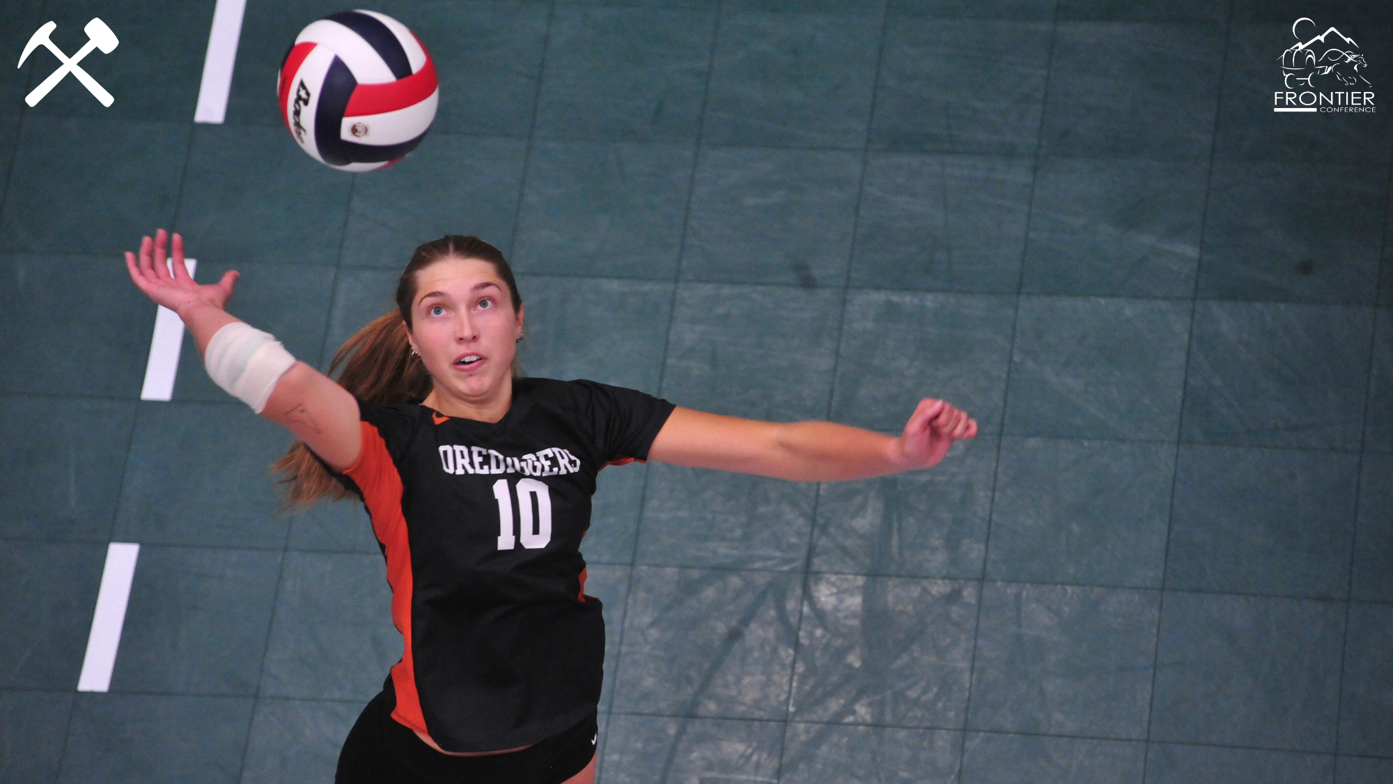 Payton Treadwell hits a volleyball during a Montana Tech match at the Butte Civic Center.