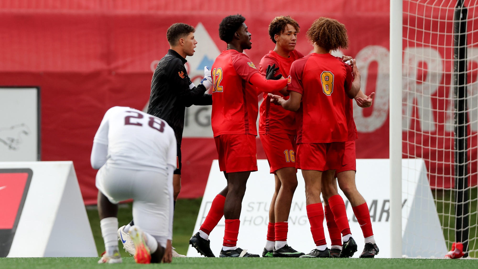 Dinos men's soccer celebration