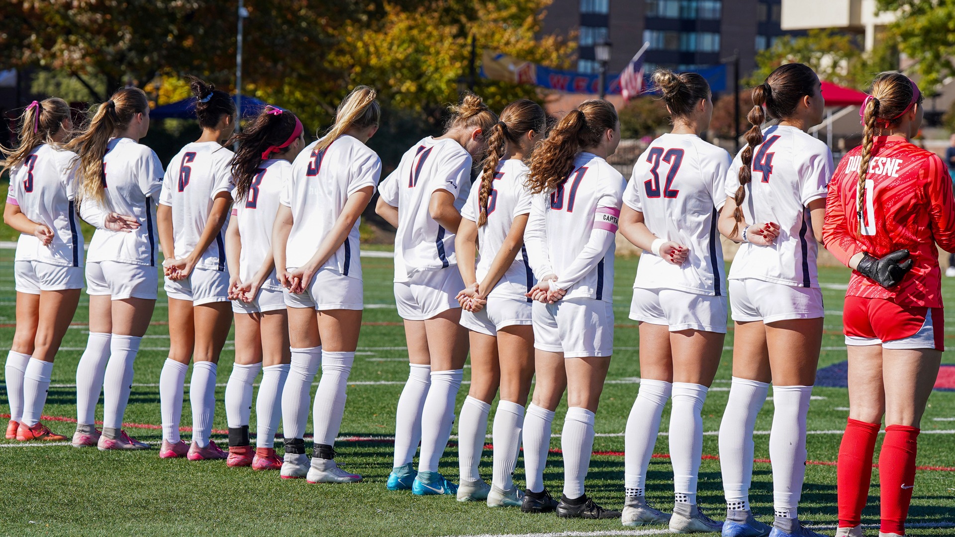 Duquesne starting lineup on field vs. La Salle