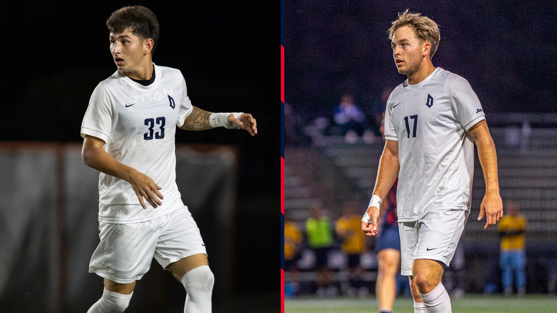 Alex Posada and Jaxon Ervin of Duquesne men's soccer earned 2025 Atlantic 10 postseason honors.