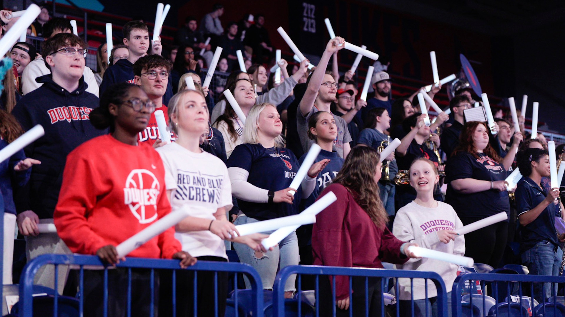 Duquesne students cheer on the Dukes vs. Dayton at UPMC Cooper Fieldhouse.