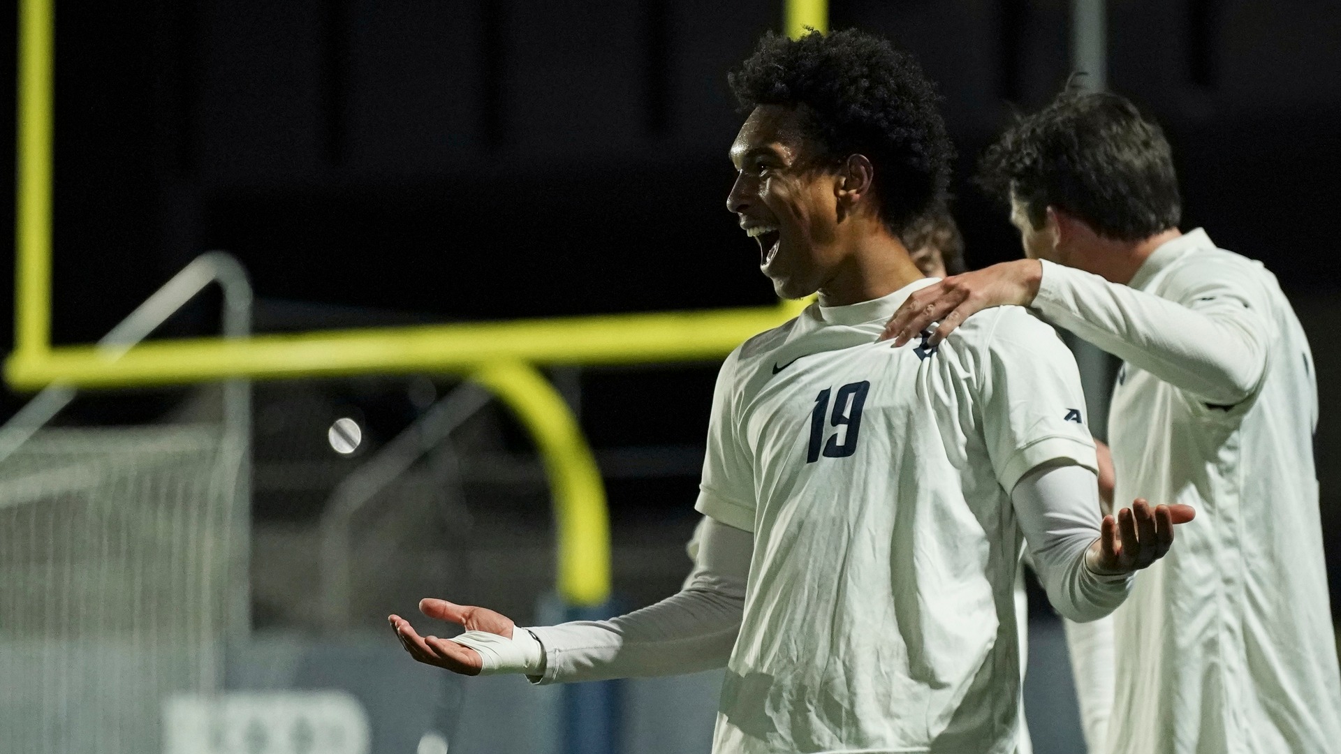 Cody Da celebrates after giving Duquesne a 1-0 lead over Davidson at Rooney Field.
