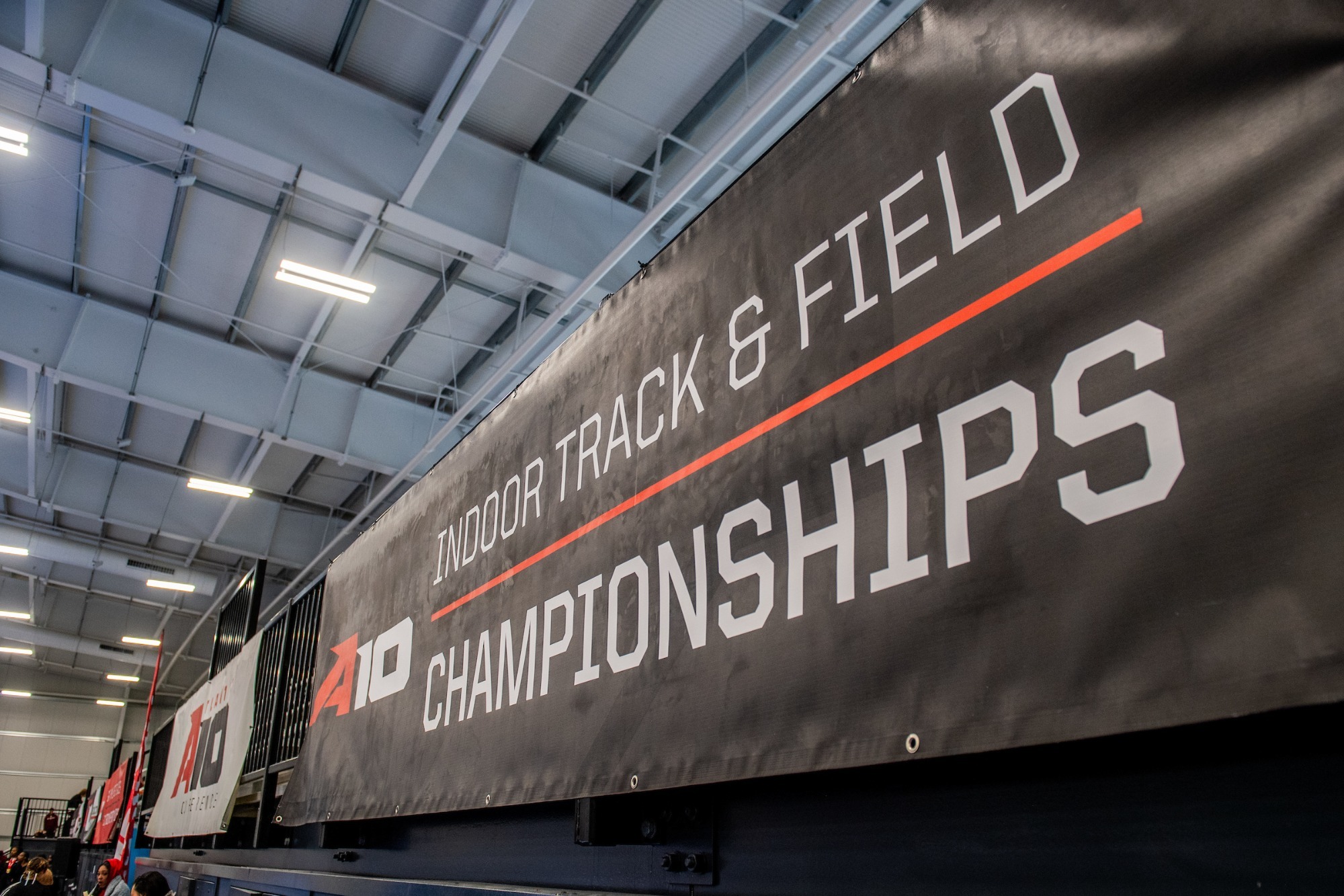 a-10 indoor track championships banner at virginia sports center