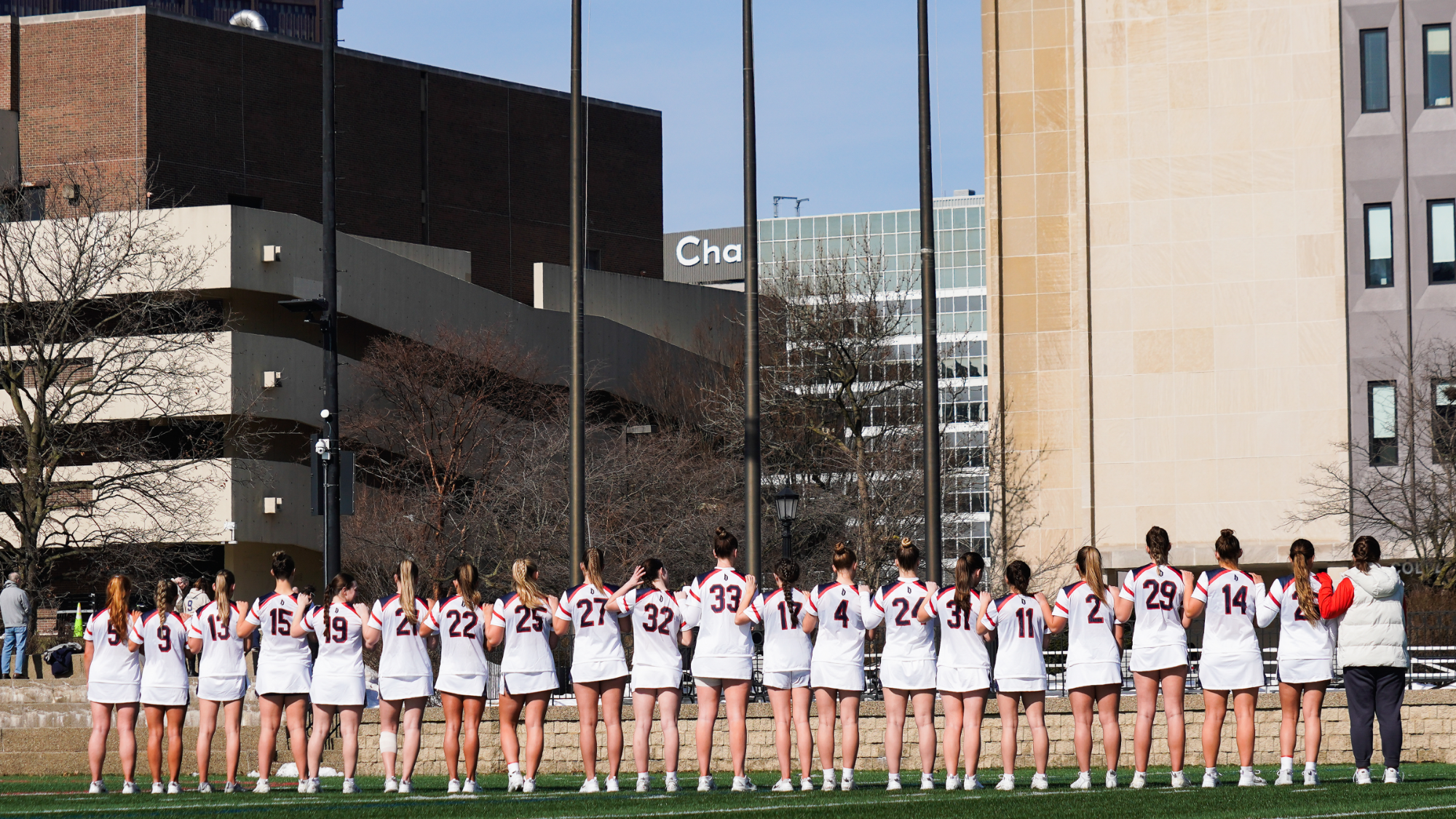 duquesne wlax during anthem at 2026 home opener