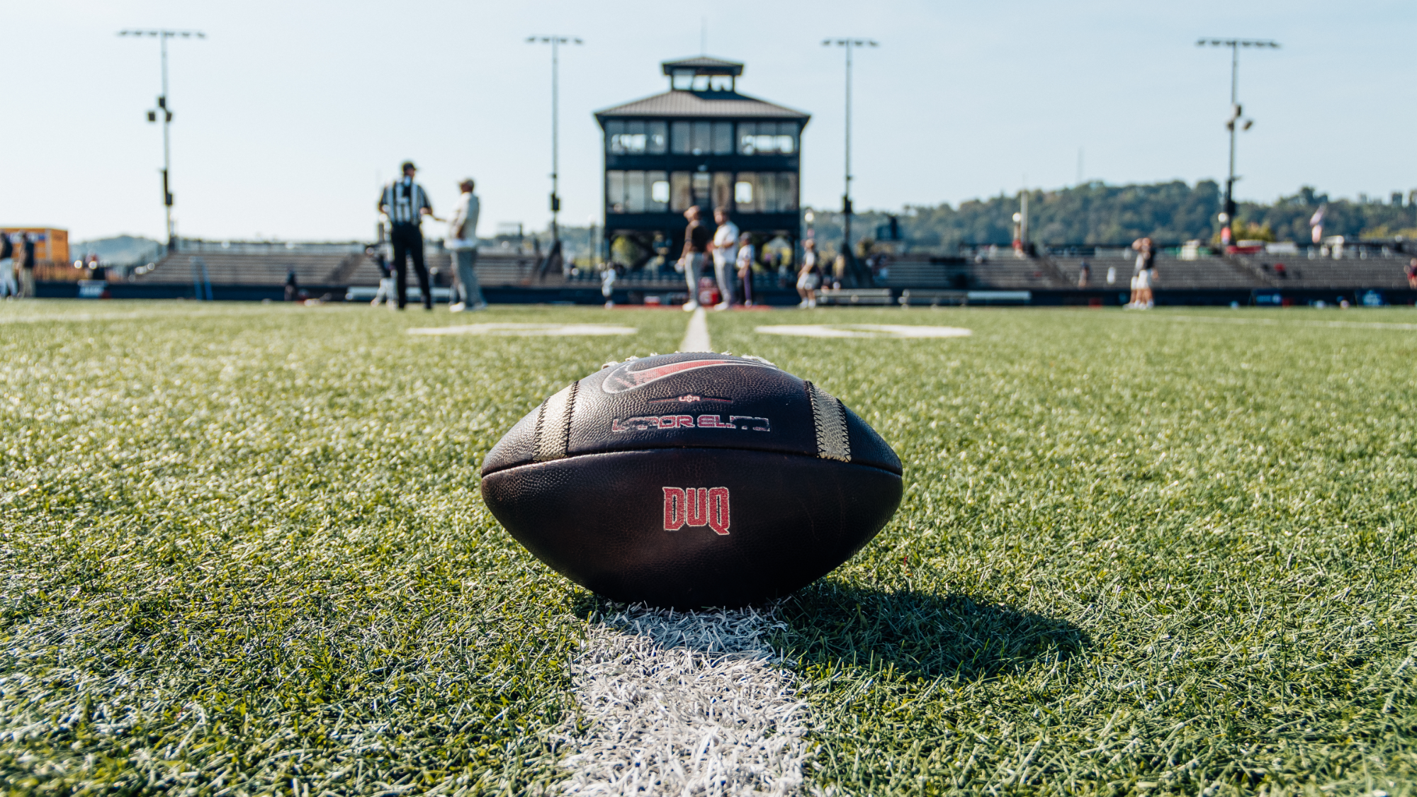 football sits on rooney field turf 2025 before Lehigh game
