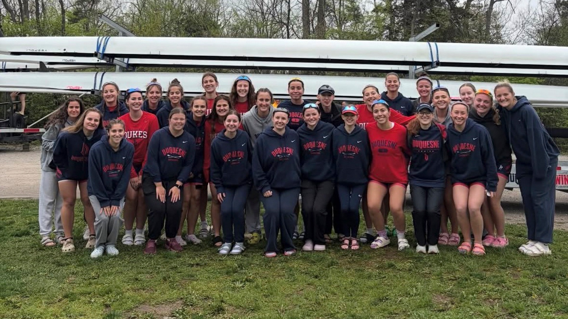 Rowing team photo at the Ford Lake Cup in Ypsilanti, Mich.