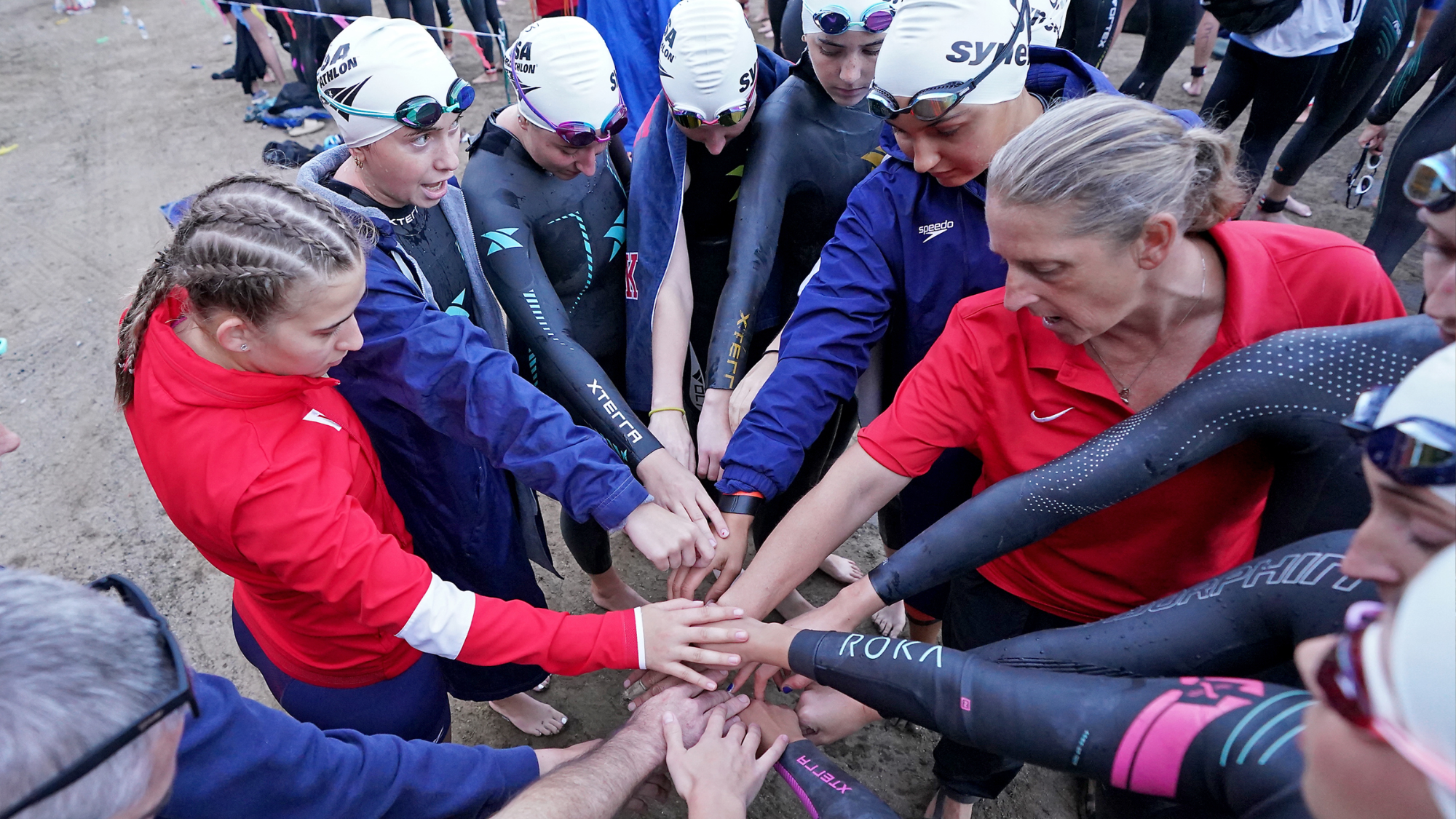 triathlon team huddle 2025 duq invitational