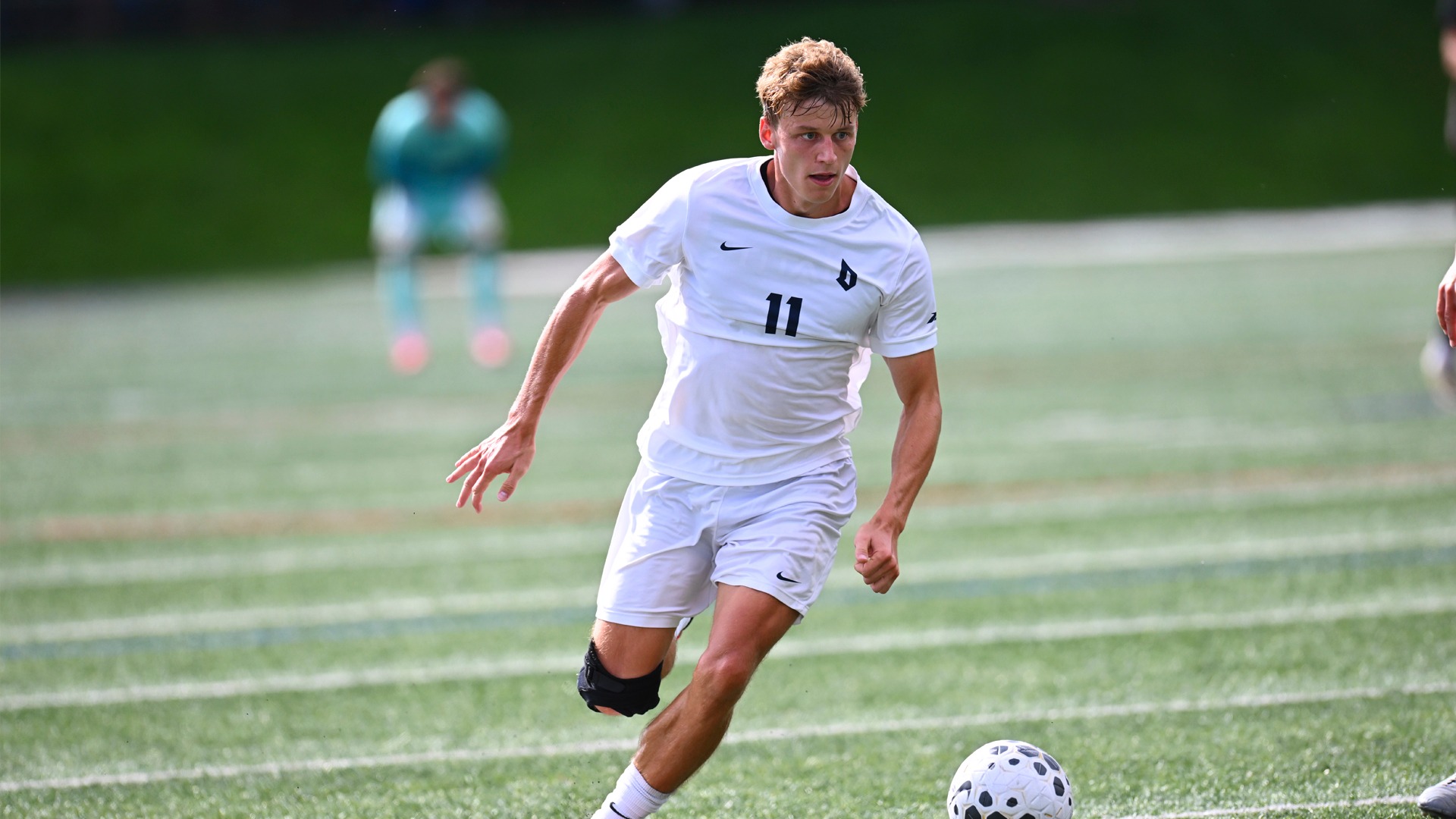 Marko Rasmussen sprints up field in the 2026 season opener vs. Lafayette at Rooney Field.