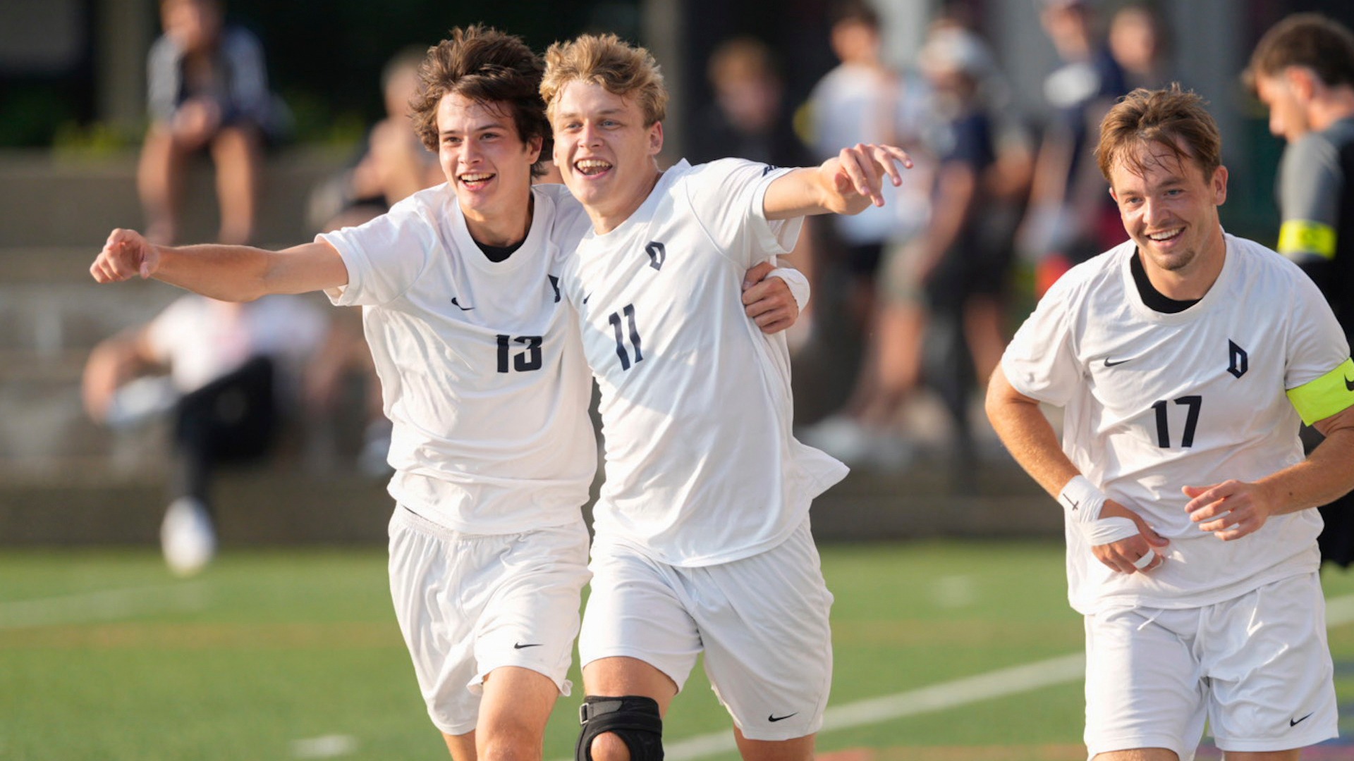 James Michel and Marko Rasmussen celebrate after taking a 2-0 lead vs. BGSU.