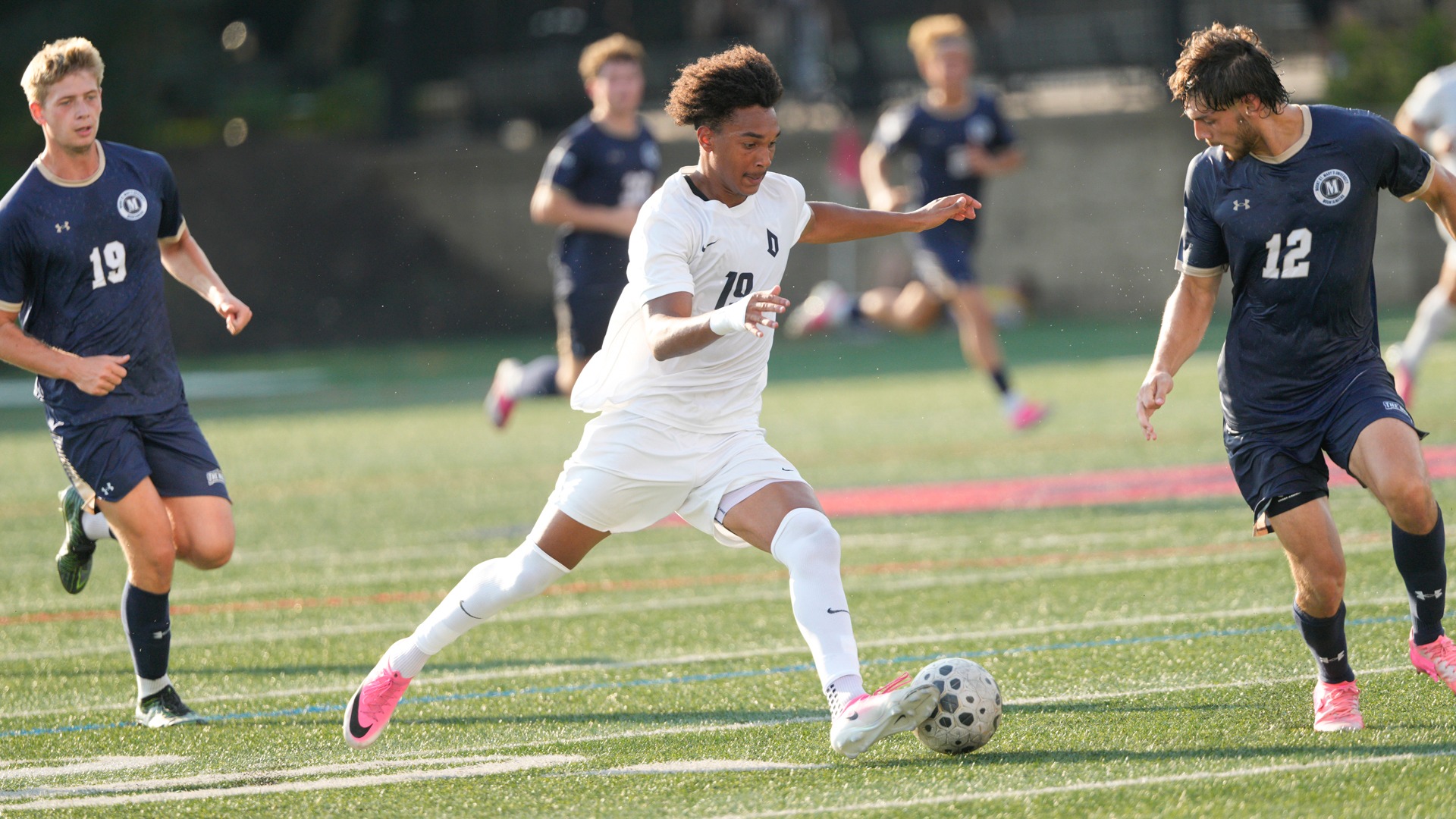 Cody Da breaks down field en route to a goal vs. Mount St. Mary's at Rooney Field.