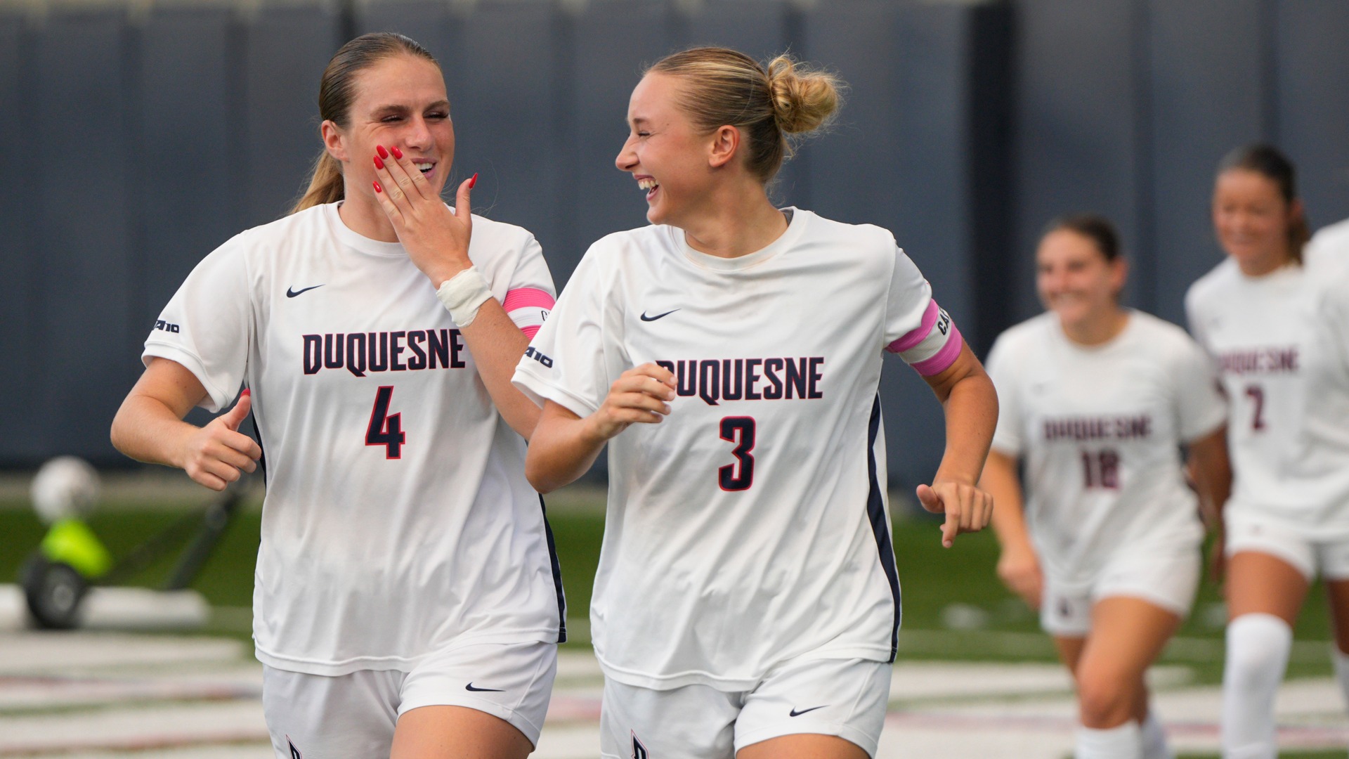Duquesne captains Jayden Sharpless, Anna Bundy pregame