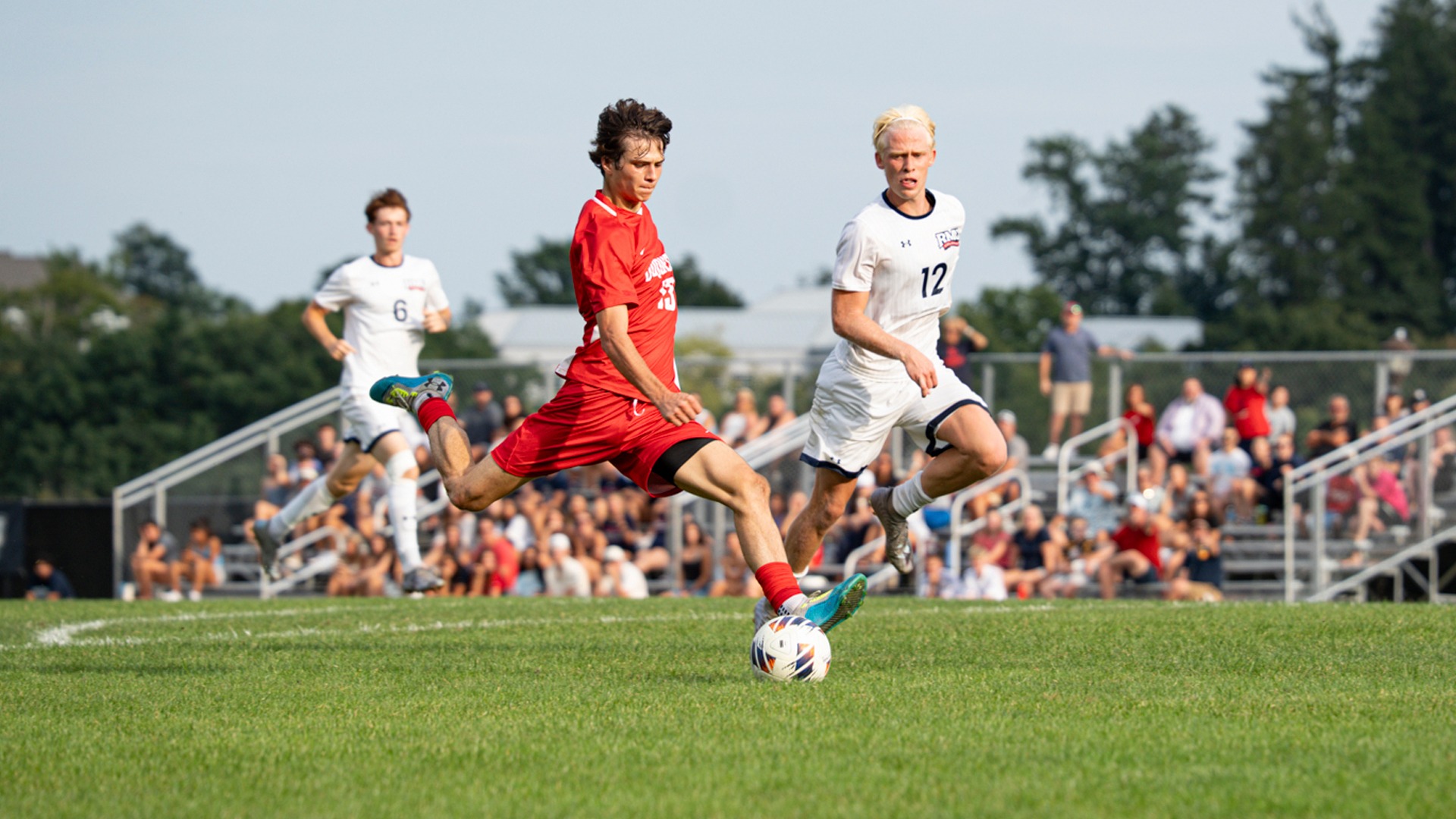 James Michel winds up to take a shot at Robert Morris.