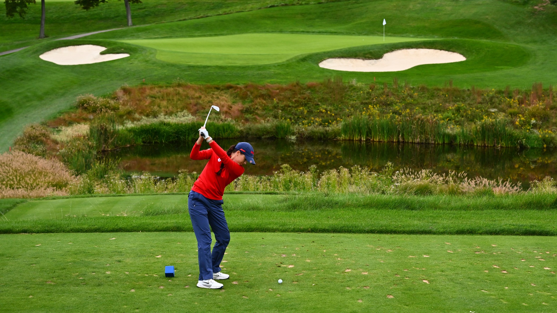 Sasha Petrochko tees off in the first round of the Golf Galaxy Collegiate at Sewickley Heights Country Club.