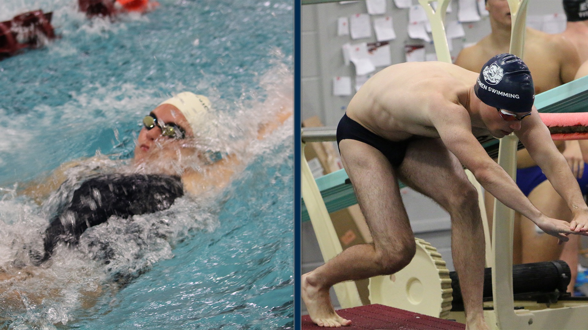 LVC Swimmers backstroke and jumping off