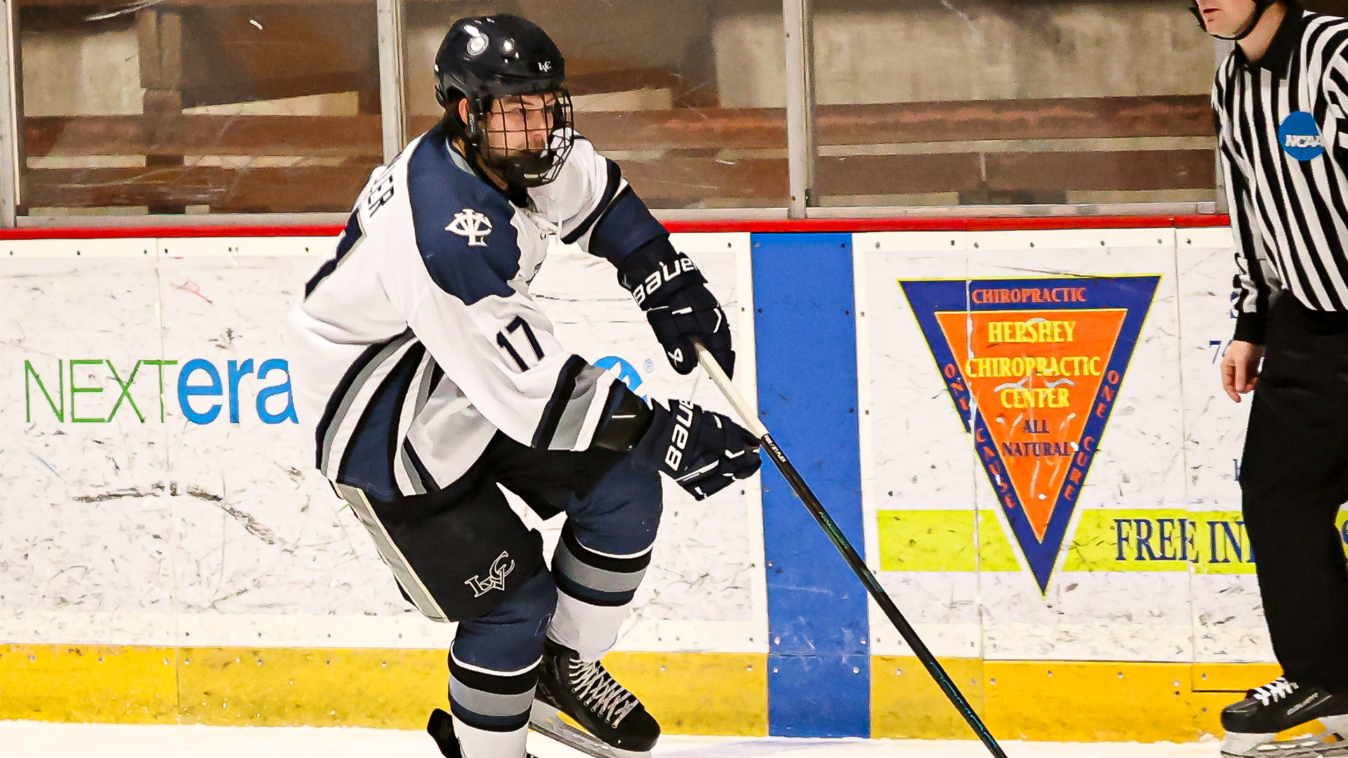 Dylan Miller takes the puck up the ice