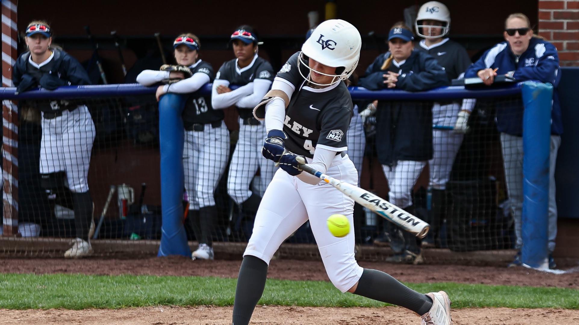 Holly Grube records a base hit