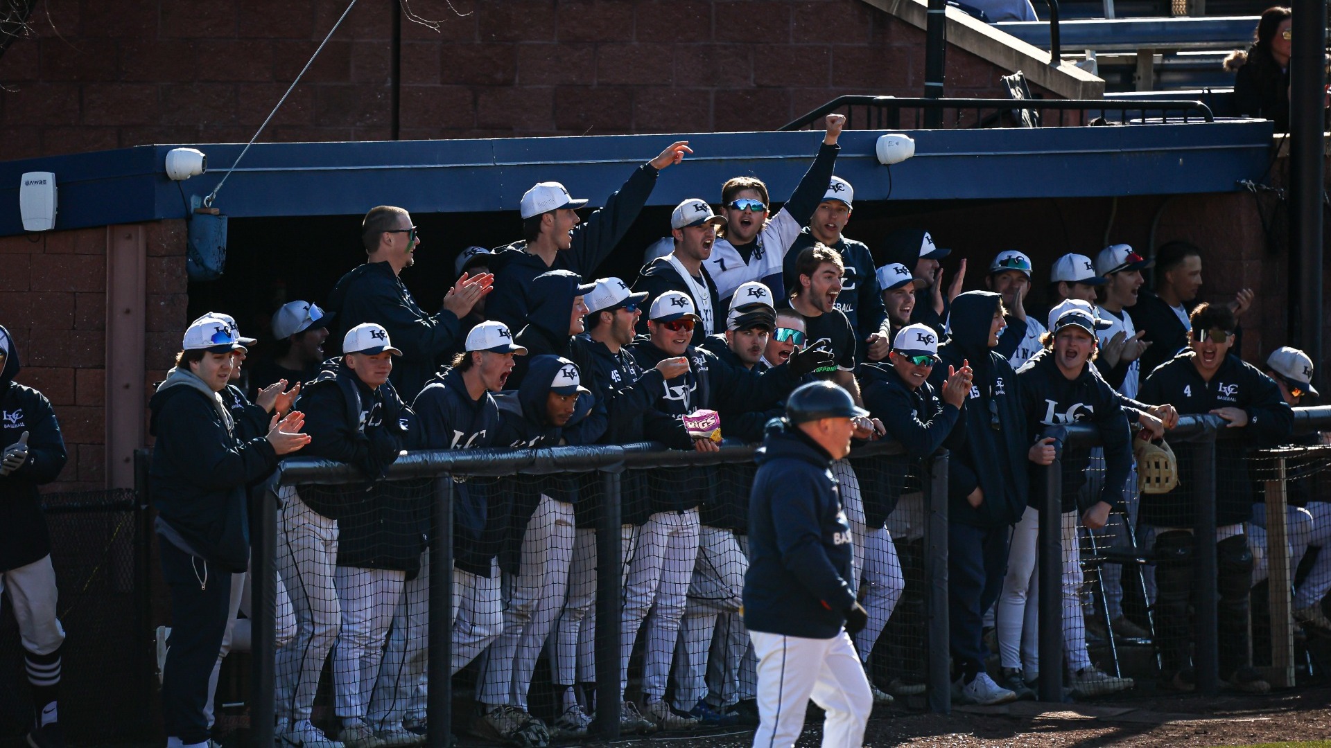 Baseball team celebration in dugout