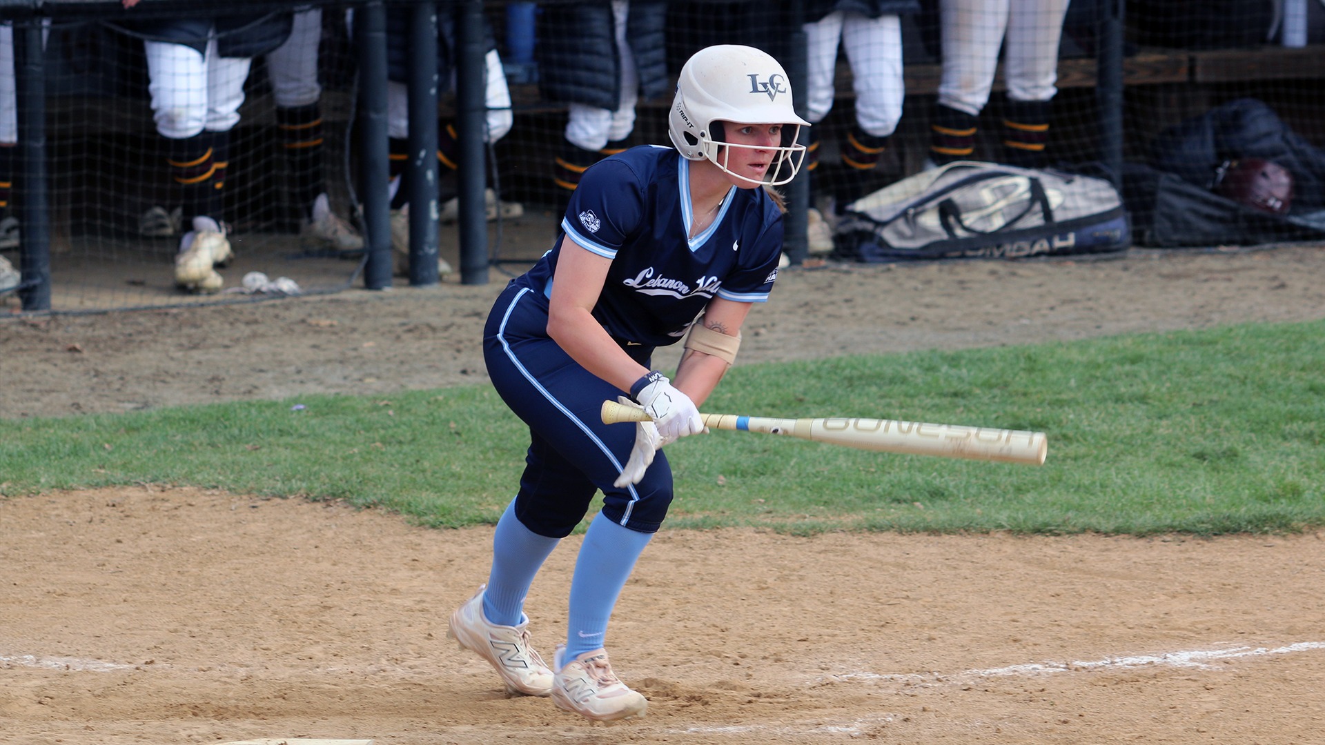 Maddy Gronback watching base hit go through infield