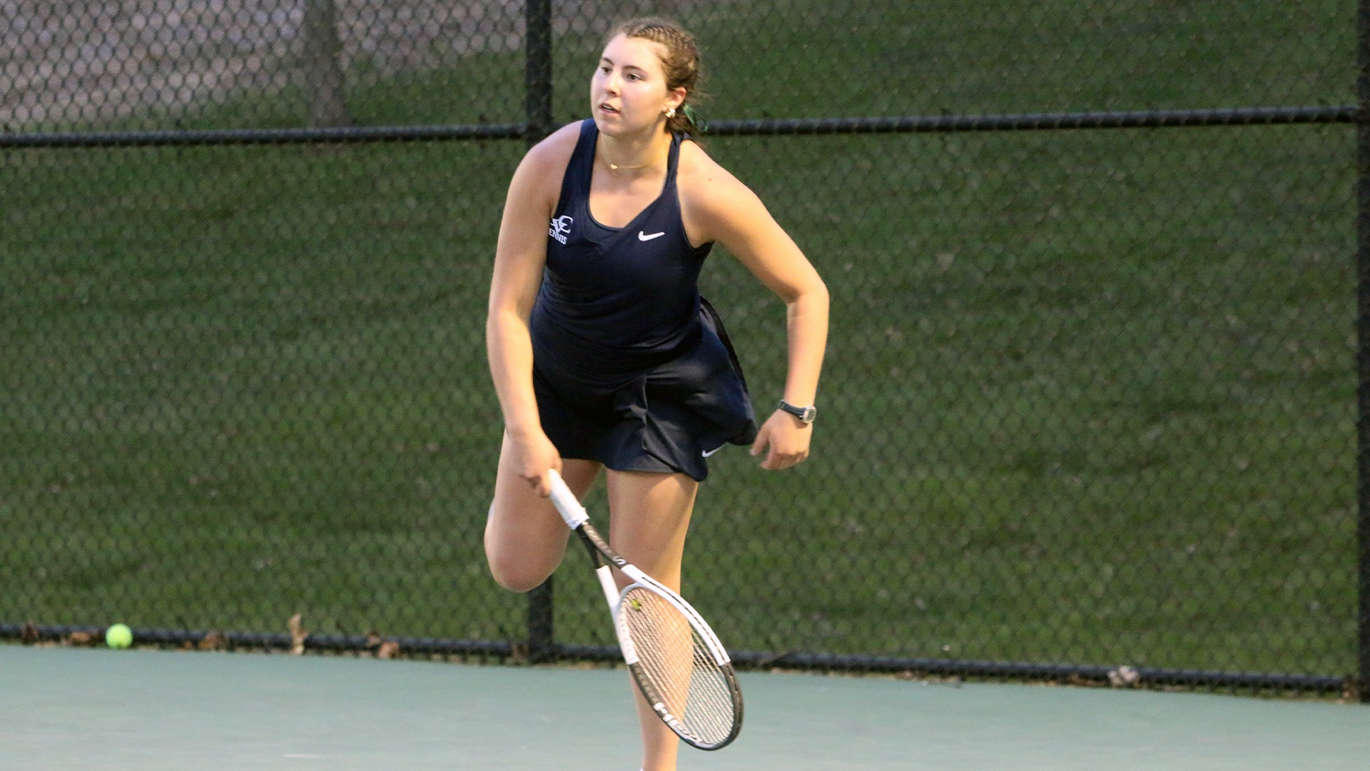 Erika Badner watching serve