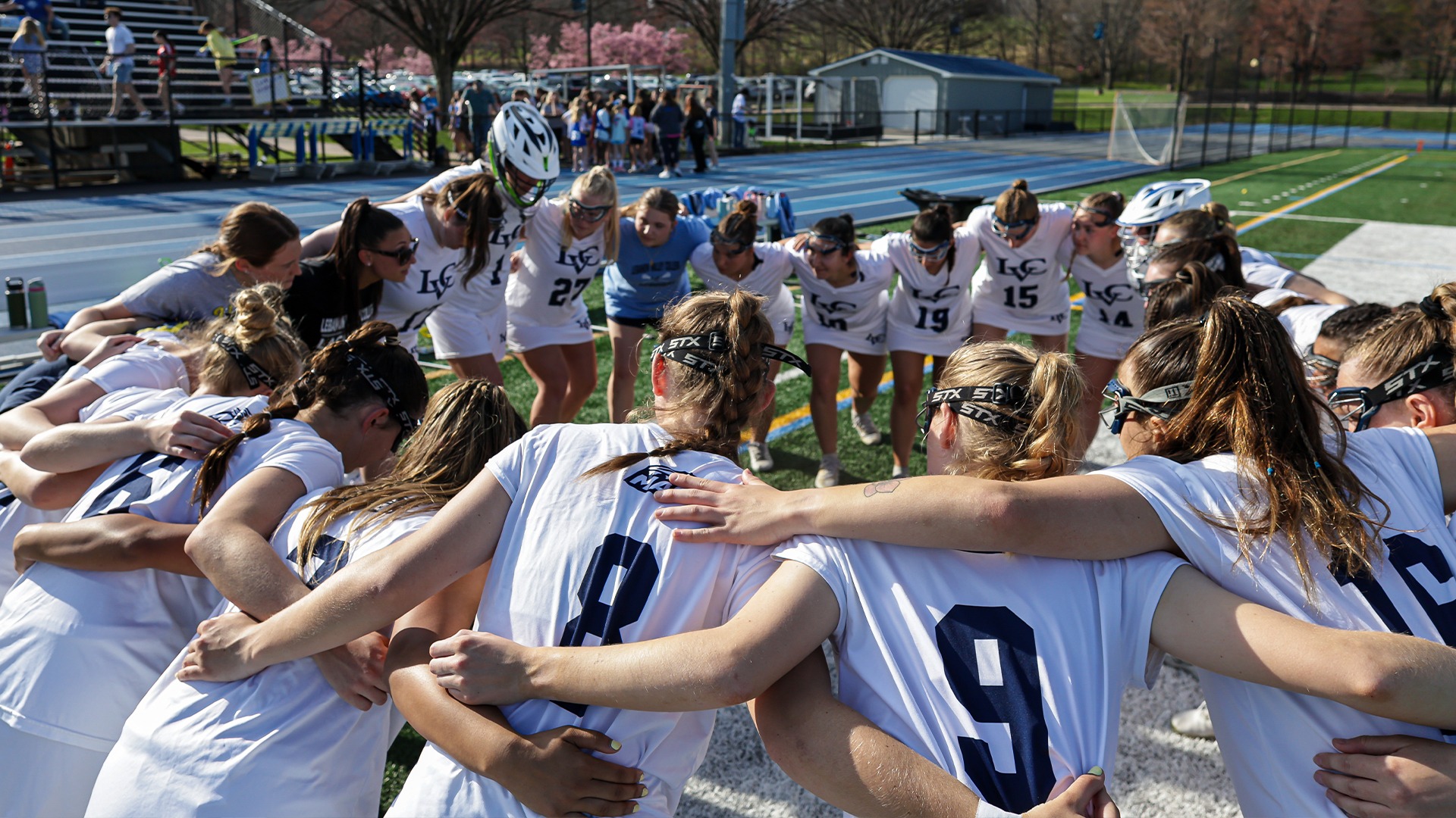 Women's lacrosse pregame huddle 2026