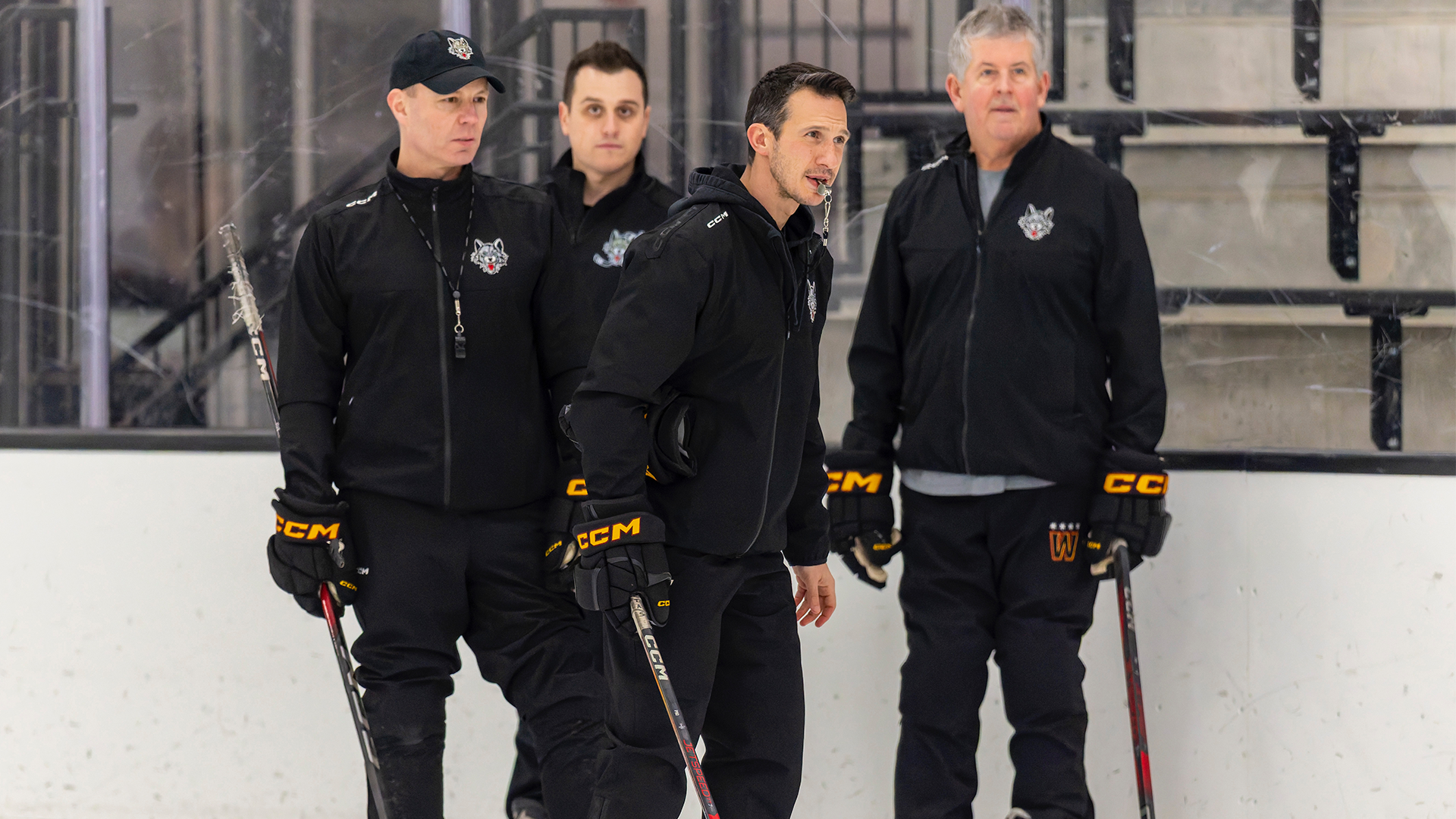 Spiros Anastas coaching the Chicago Wolves at practice
