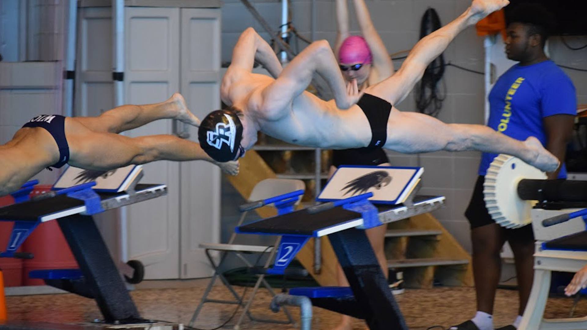 Aldemar Alikavazovic of The College of Saint Rose men's swimming & diving team competes at Hartwick College on Saturday, October 22, 2023 in Oneonta, New York