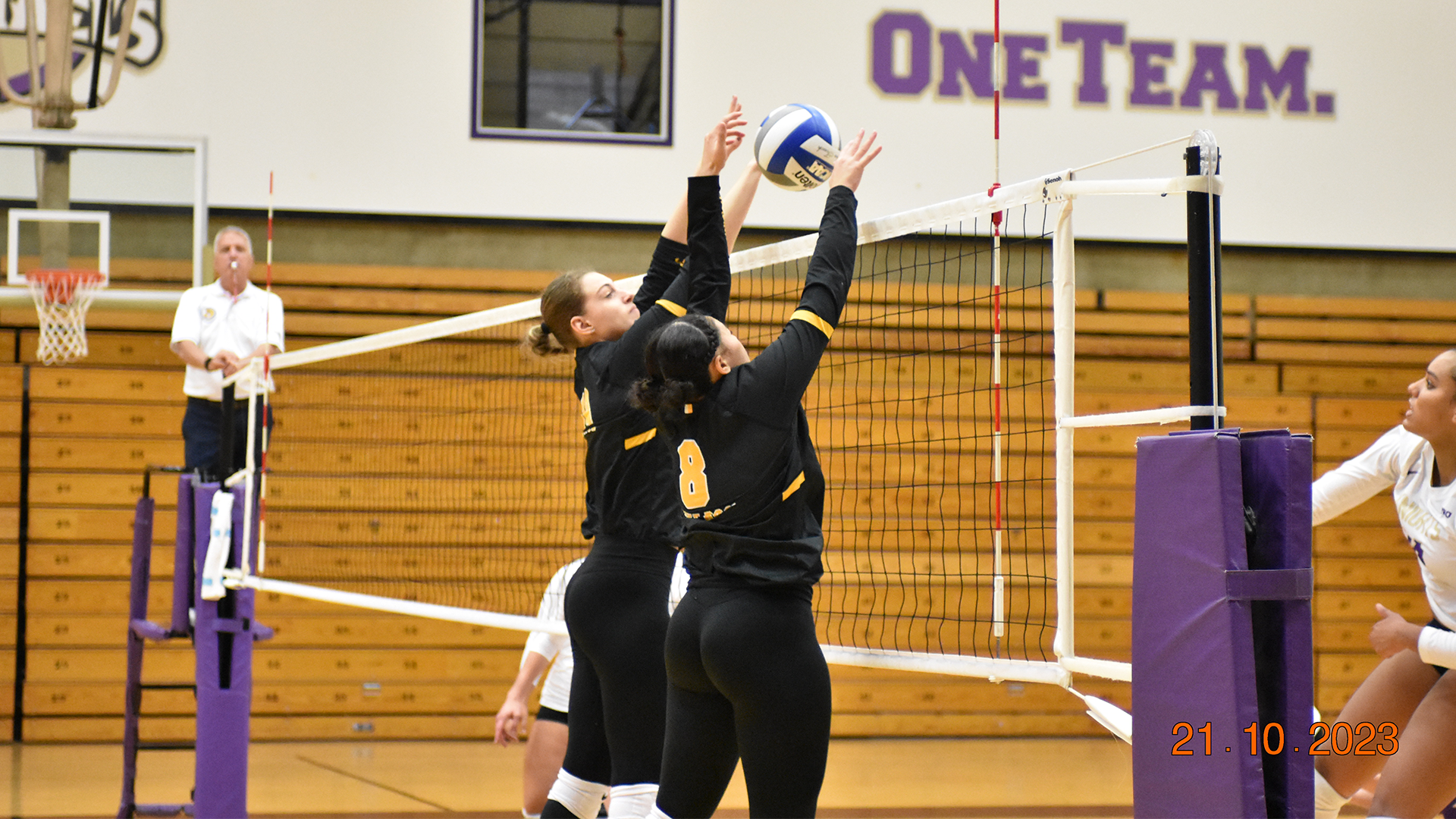 The College of Saint Rose volleyball team in action against Saint Michael's on Friday, October 20, 2023 in Colchester, Vermont