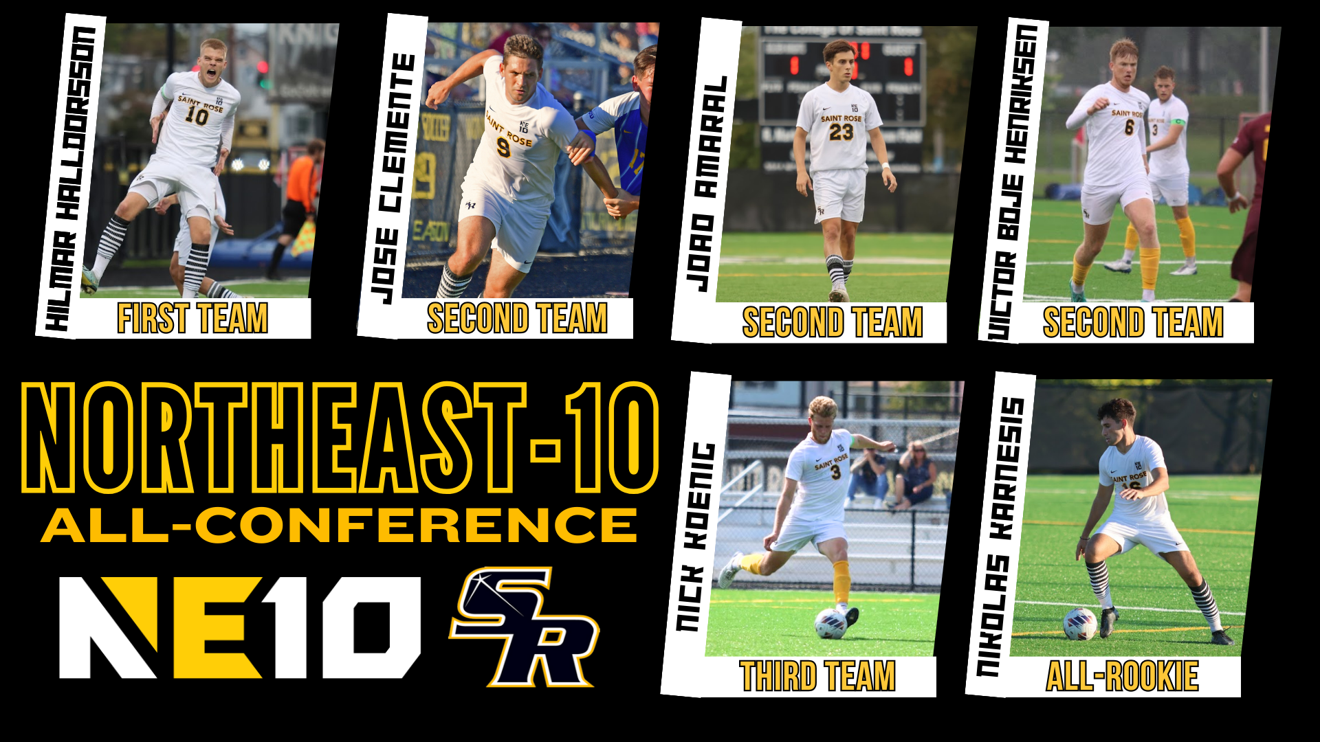 Graphic for The College of Saint Rose men's soccer 2023 Northeast-10 All-Conference honorees