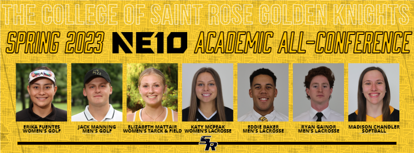 Graphic for the spring 2023 semester Northeast-10 Conference Academic All-Conference honorees from The College of Saint Rose