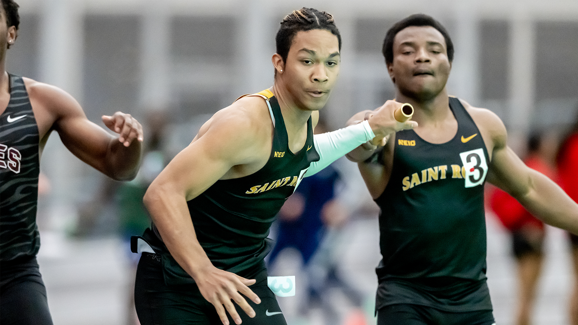 The College of Saint Rose men's indoor track and field team in action at the Ocean Breeze Athletic Center on Friday, December 8, 2023 in Staten Island, New York