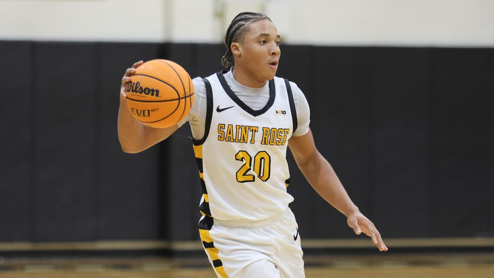 Christian Pierre-Louis of Saint Rose men's basketball team in action against Saint Michaels on Tuesday, December 5, 2023 in Albany, New York