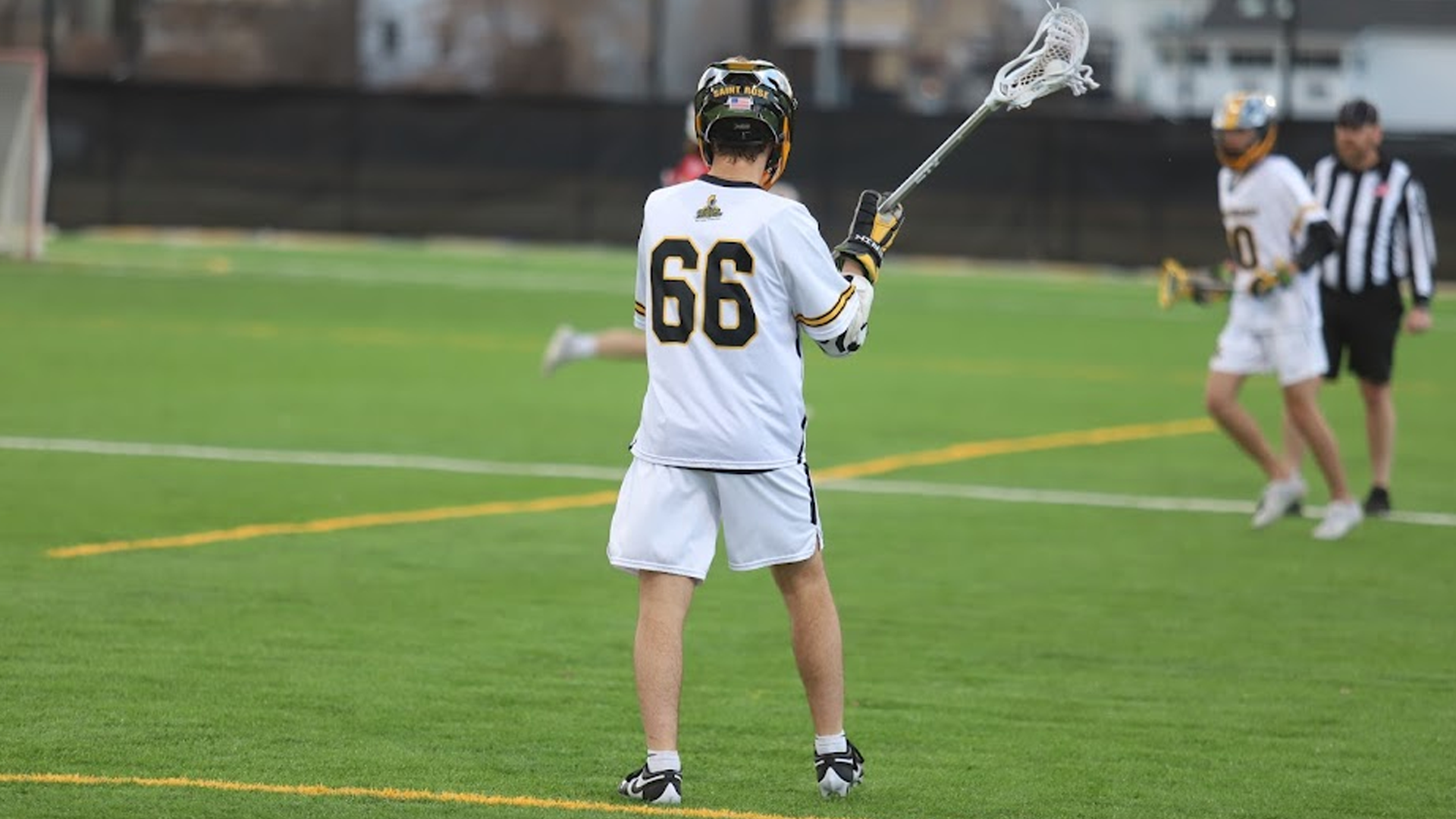 Elijah Martin of The College of Saint Rose men's lacrosse team in action against Caldwell on Wednesday, March 13, 2024 in Albany, New York