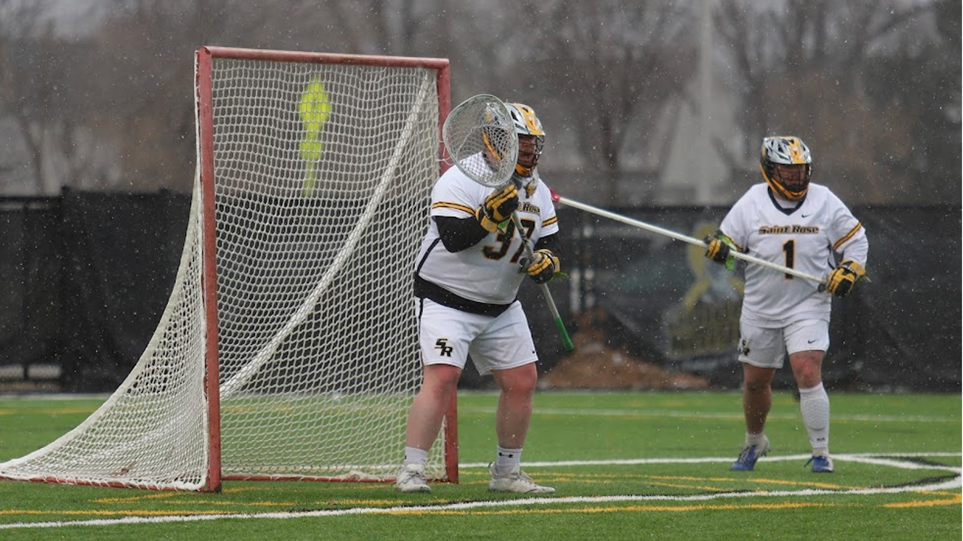 Patrick Hickey III of The College of Saint Rose men's lacrosse team in action against D'Youville on Wednesday, March 20, 2024 in Albany, New York