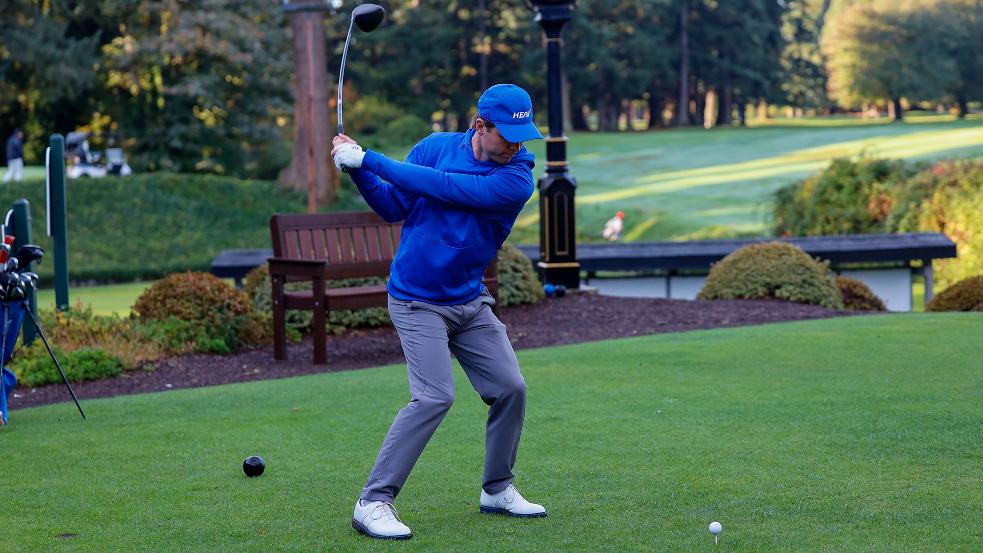 UBCO golfer Ryan Gillis prepares to hit a tee shot during action at the Western Washington Invitational in Bellingham.