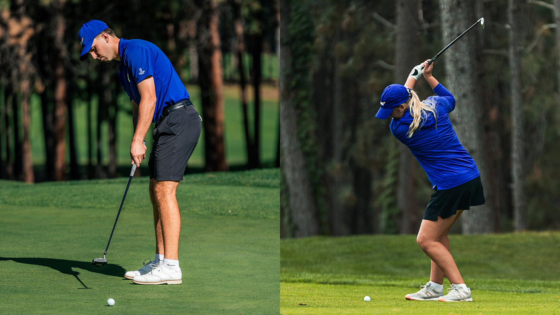 UBCO senior golfers Andrew Rouble (left) and Lauren Nedo (right) will be looking to lead their teams to a Canada West Championship this week in Chilliwacks