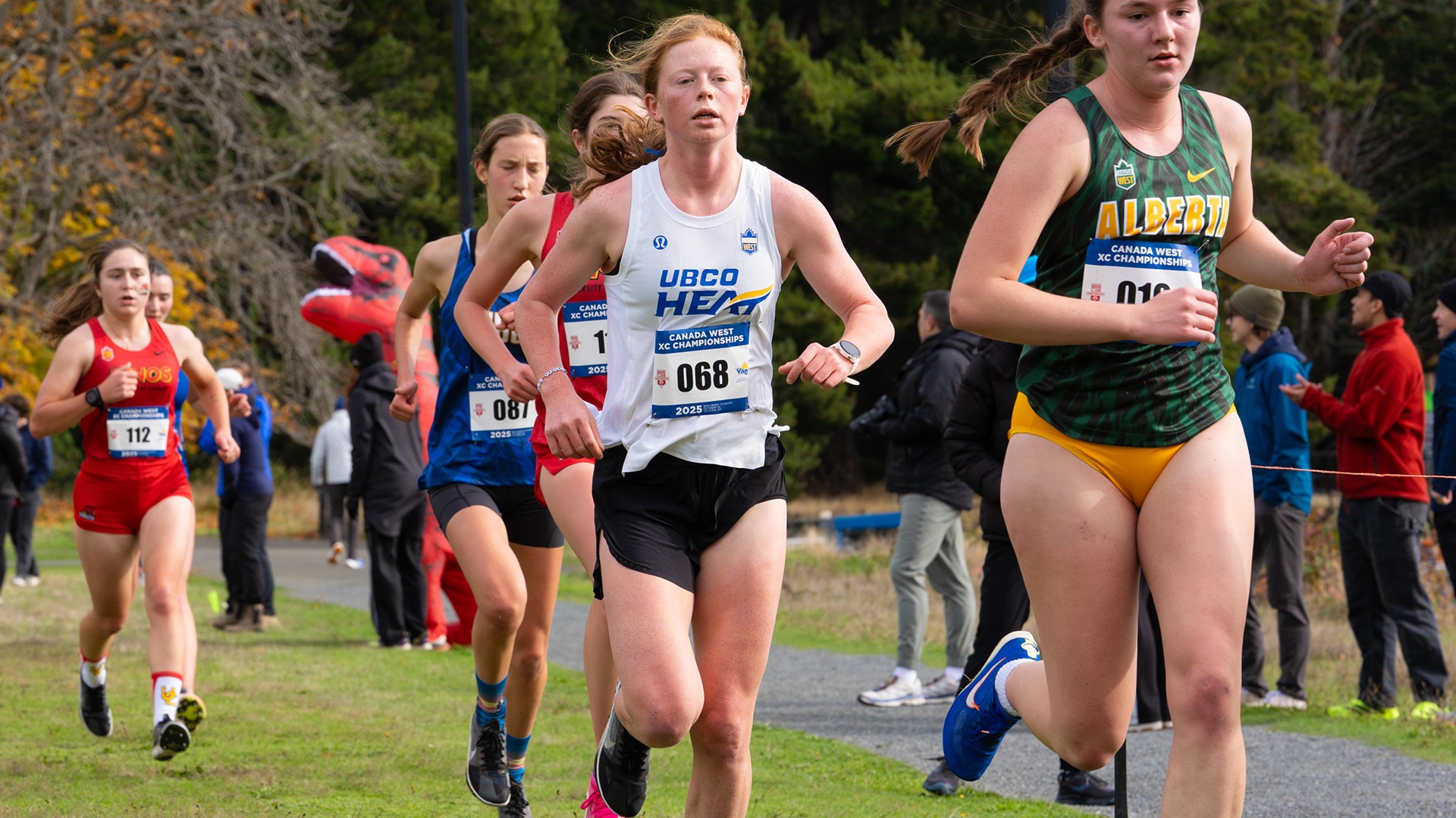 UBCO cross country runner Maraid Johnson runs at the 2025 Canada West Championships in Victoria.