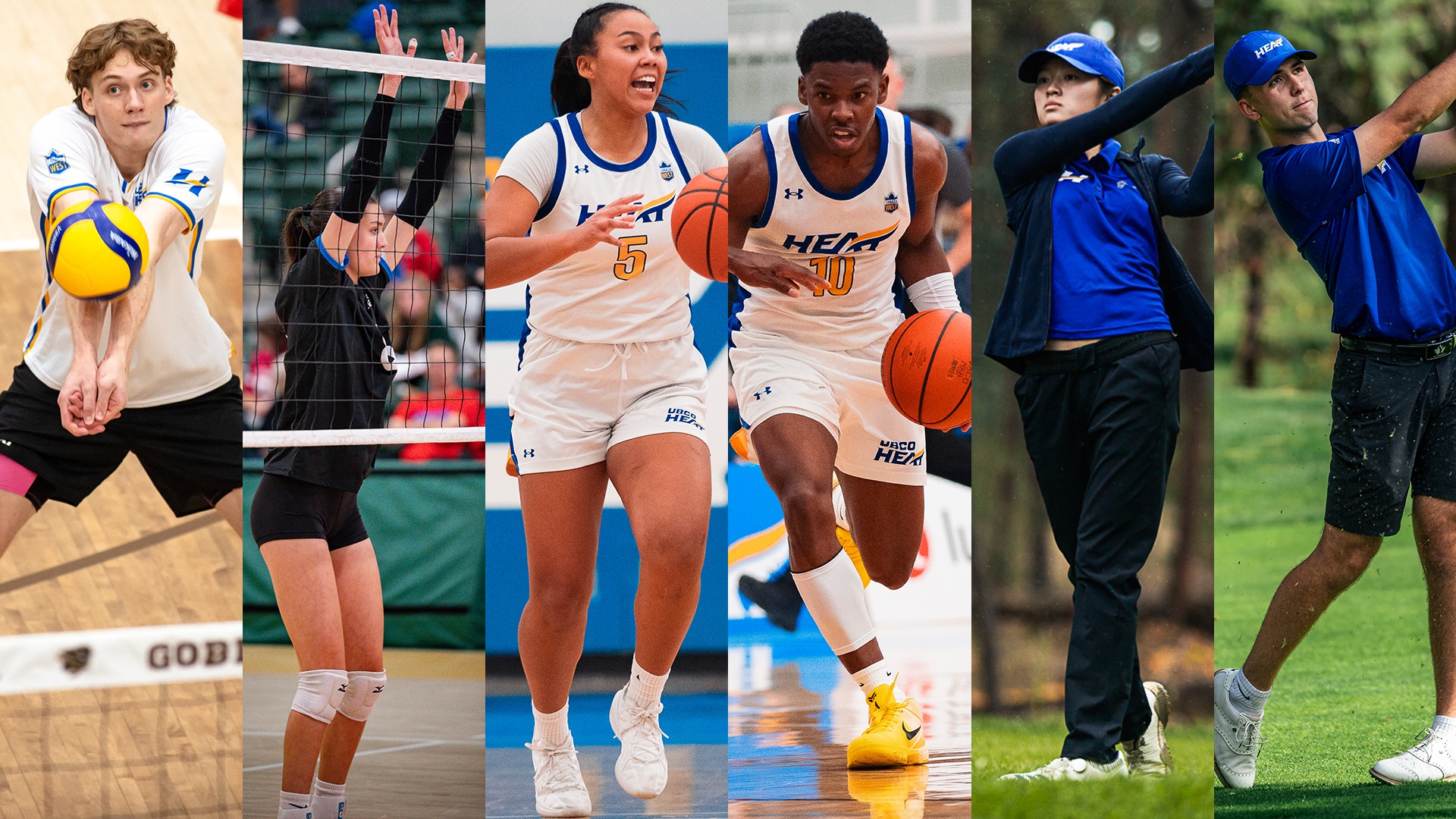 From left to right men's volleyball, women's volleyball, women's basketball, men's basketball, women's golf and men's golf will be in action this week.