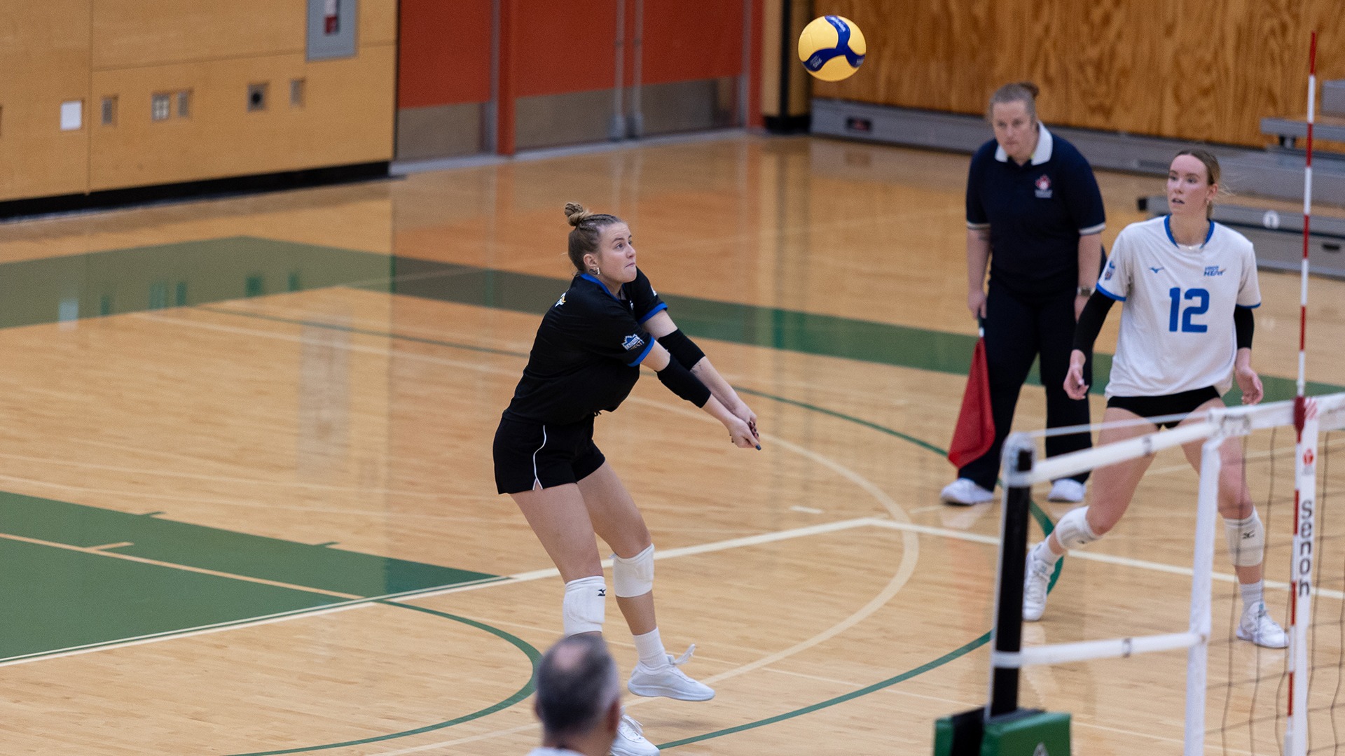 UBCO libero Chloe Ladd returns a ball during action against the UFV Cascades in Abbotsford.
