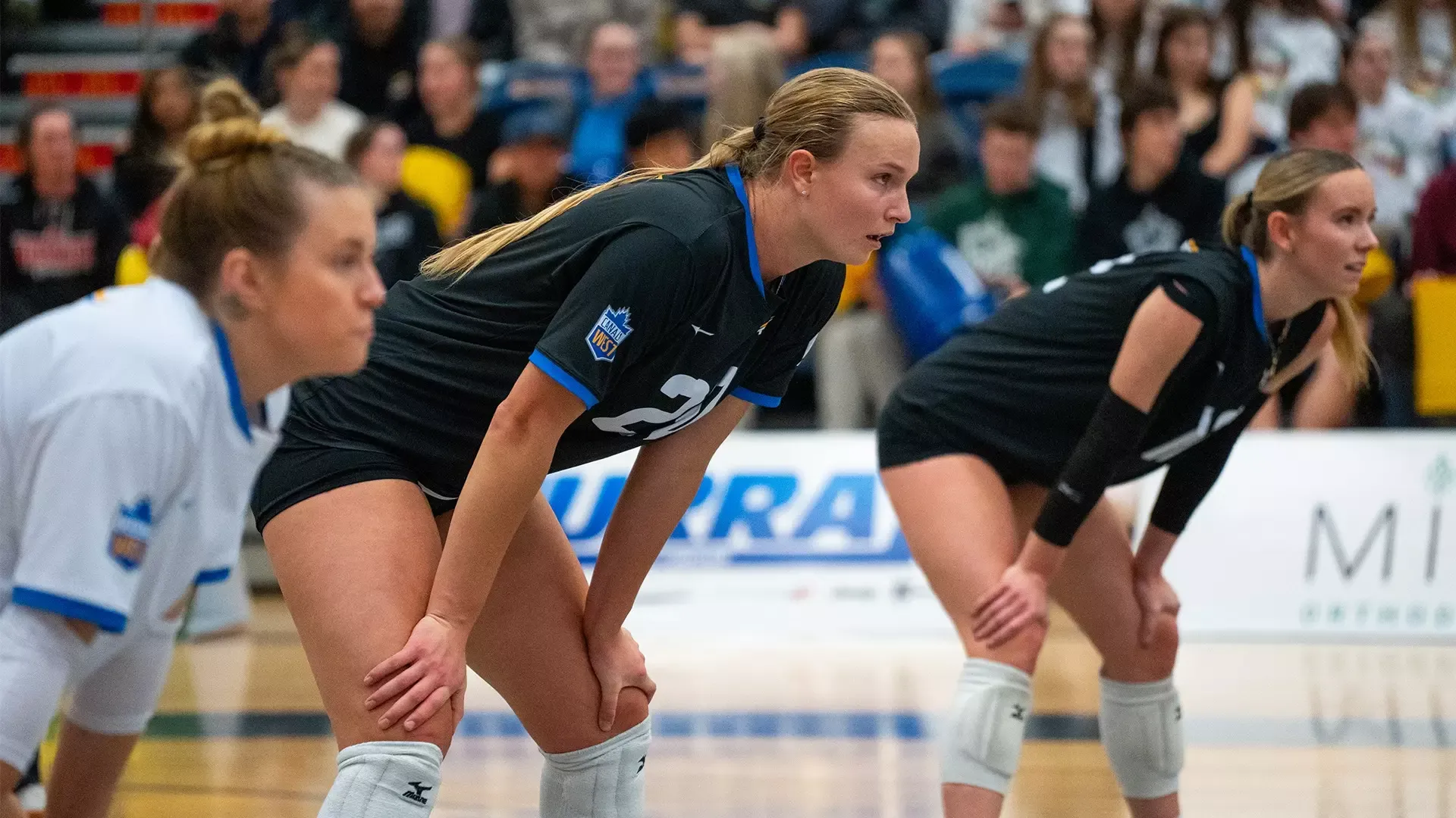 UBCO middle Natalie Funk awaits a serve during action against the Brandon Bobcats in Brandon.